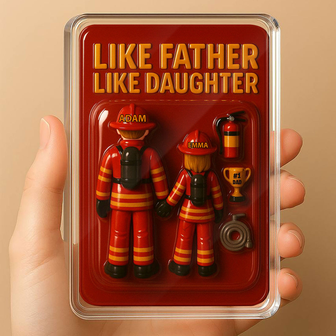 Personalized Firefighter Father Daughter Father's Day Gift Decor Acrylic Plaque - Custom Firefighter Dad and Daughter Father's Day 3D Plaque