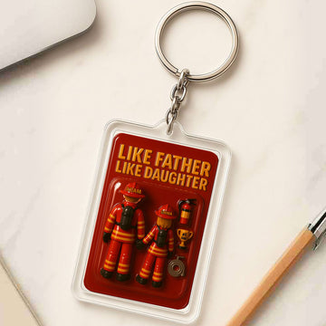 Personalized Firefighter Father Daughter Father's Day Gift - 3D Style Keychain Custom Names