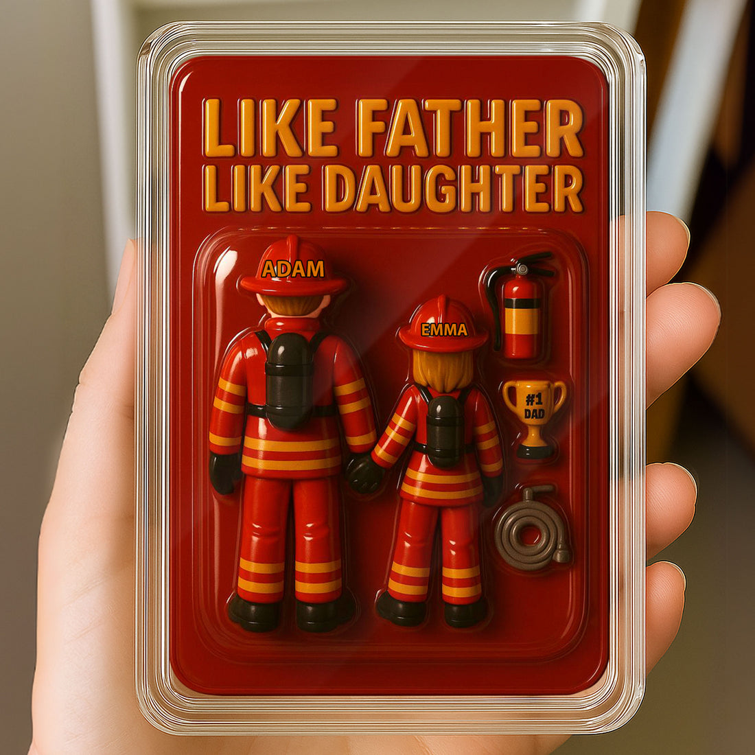 Personalized Firefighter Father Daughter Father's Day Gift Decor Acrylic Plaque - Custom Firefighter Dad and Daughter Father's Day 3D Plaque