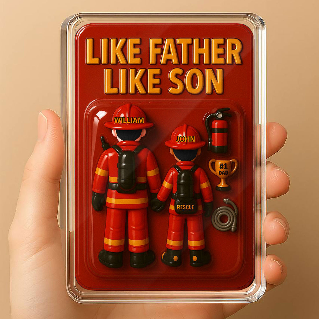 Personalized Firefighter Father Son Father's Day Gift Decor Acrylic Plaque - Custom Firefighter Dad and Son Father's Day 3D Plaque