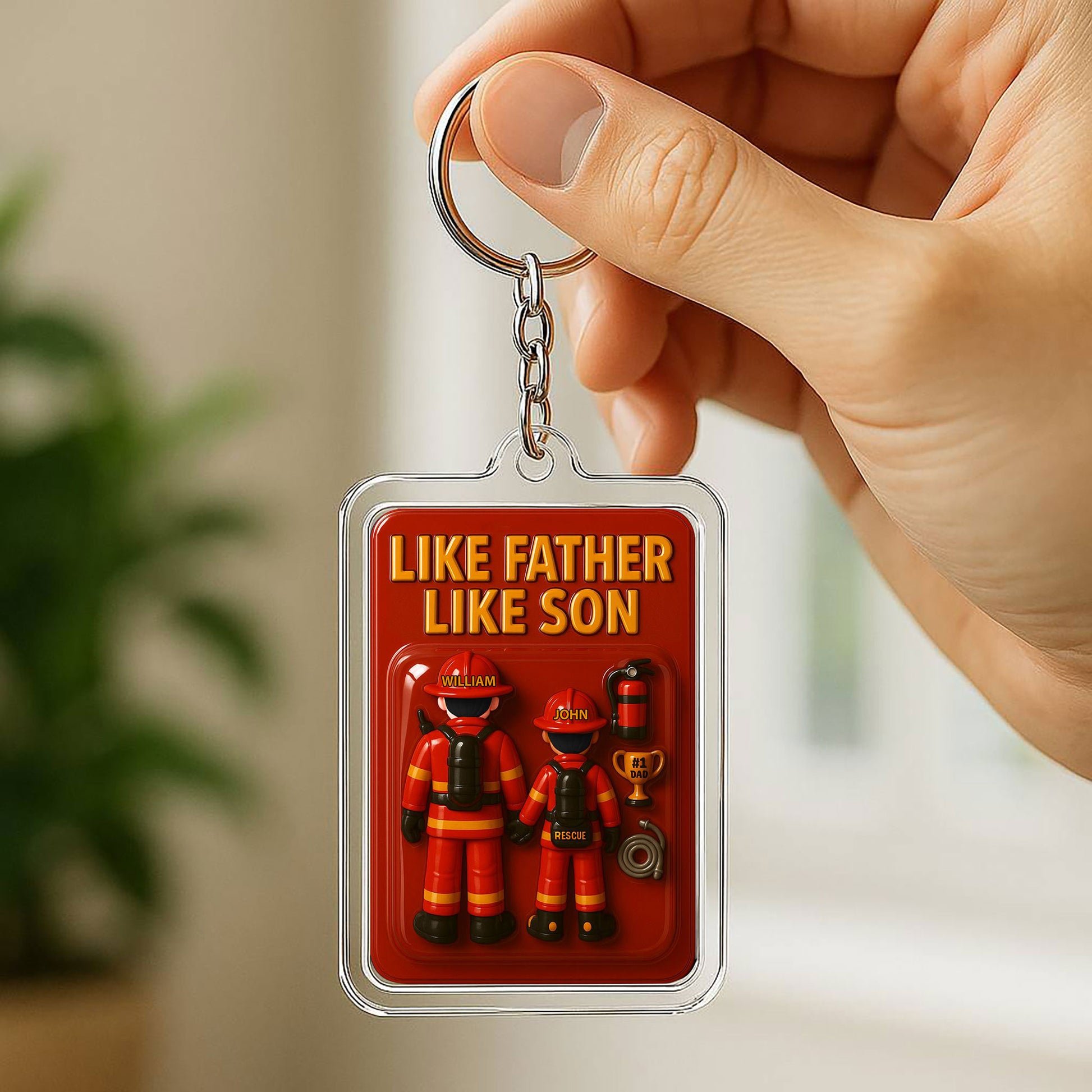 Personalized Firefighter Father Son Father's Day Gift - 3D Style Keychain Custom Names