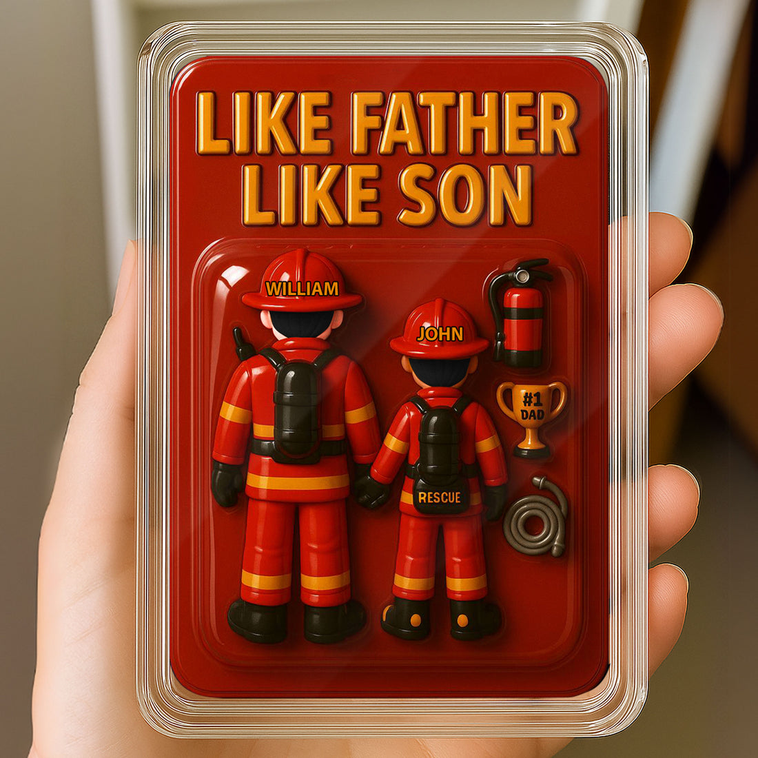 Personalized Firefighter Father Son Father's Day Gift Decor Acrylic Plaque - Custom Firefighter Dad and Son Father's Day 3D Plaque