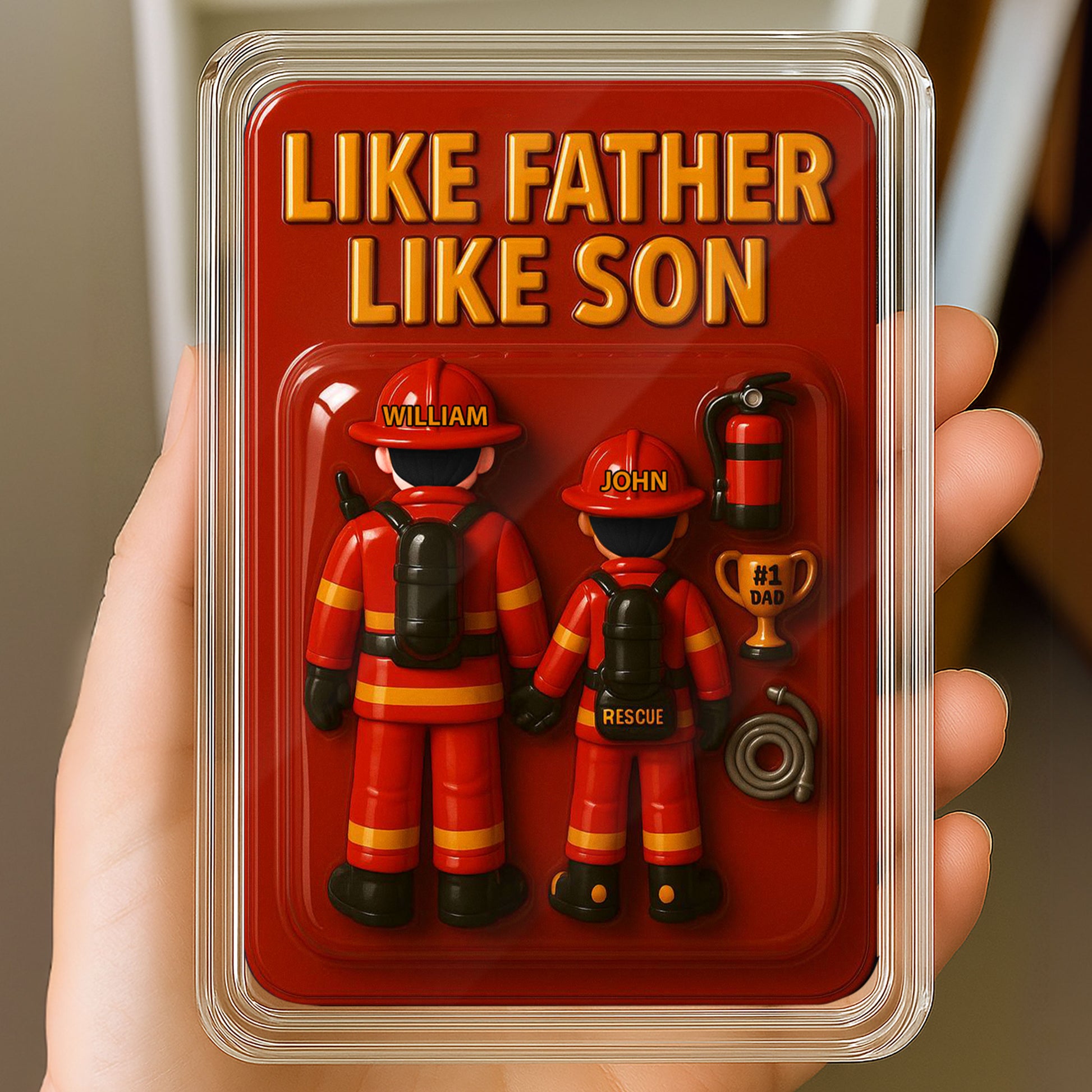 Personalized Firefighter Father Son Father's Day Gift Decor Acrylic Plaque - Custom Firefighter Dad and Son Father's Day 3D Plaque