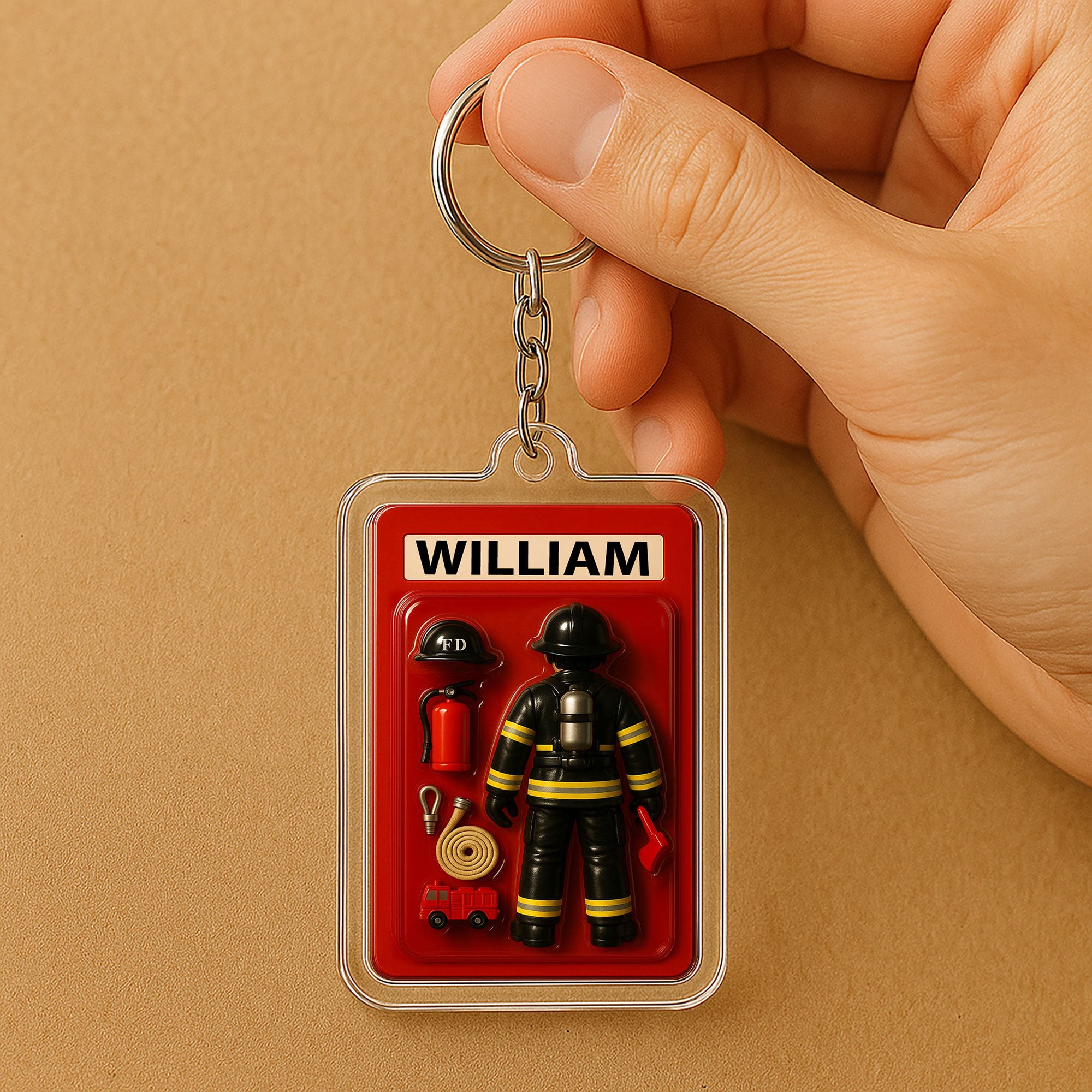 Personalized Firefighter Father's Day Gift - 3D Style Keychain Custom Name