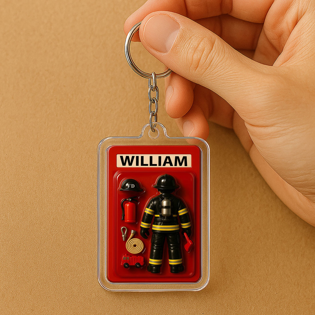 Personalized Firefighter Father's Day Gift - 3D Style Keychain Custom Name