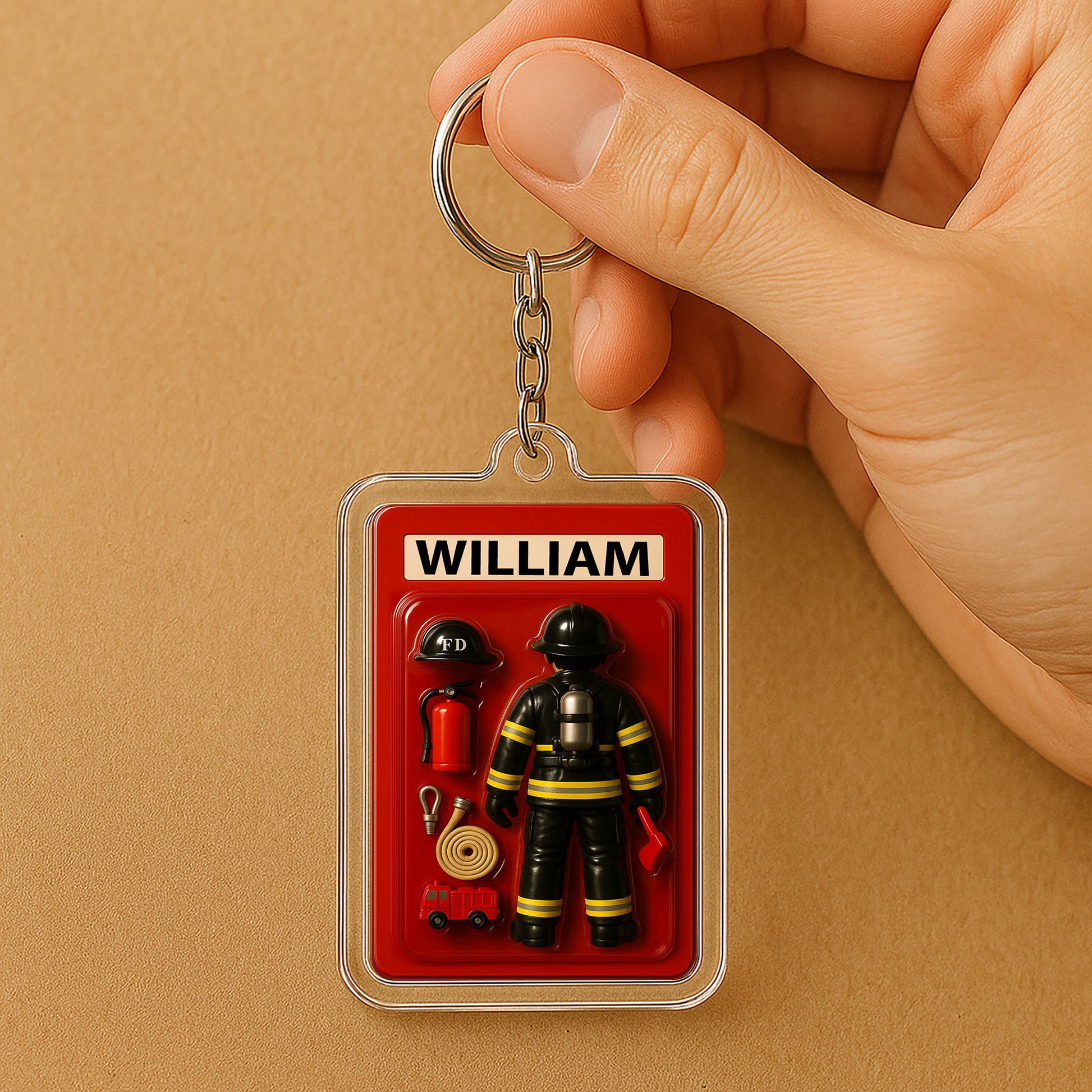 Personalized Firefighter Father's Day Gift - 3D Style Keychain Custom Name