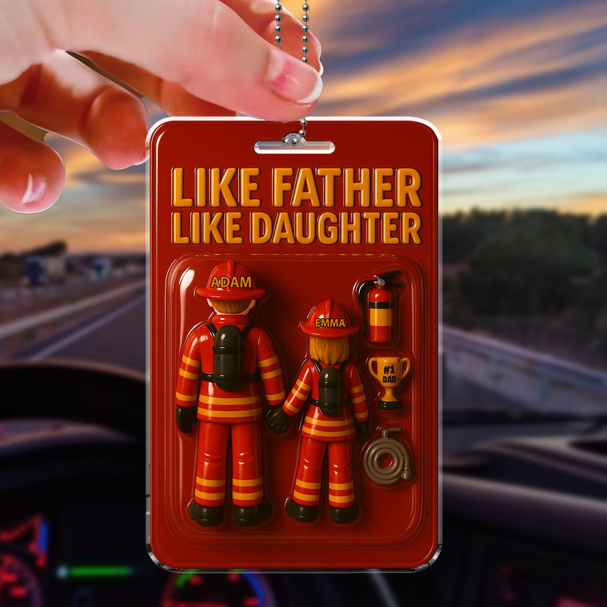 Personalized Firefighter Gift for Dad - Father Daughter Car Accessory