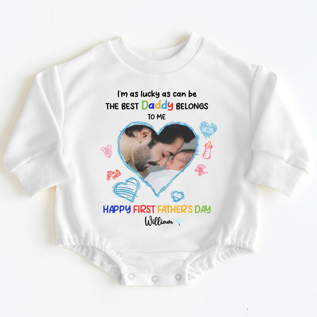 Personalized First Father's Day Gift Baby Onesie with Photo