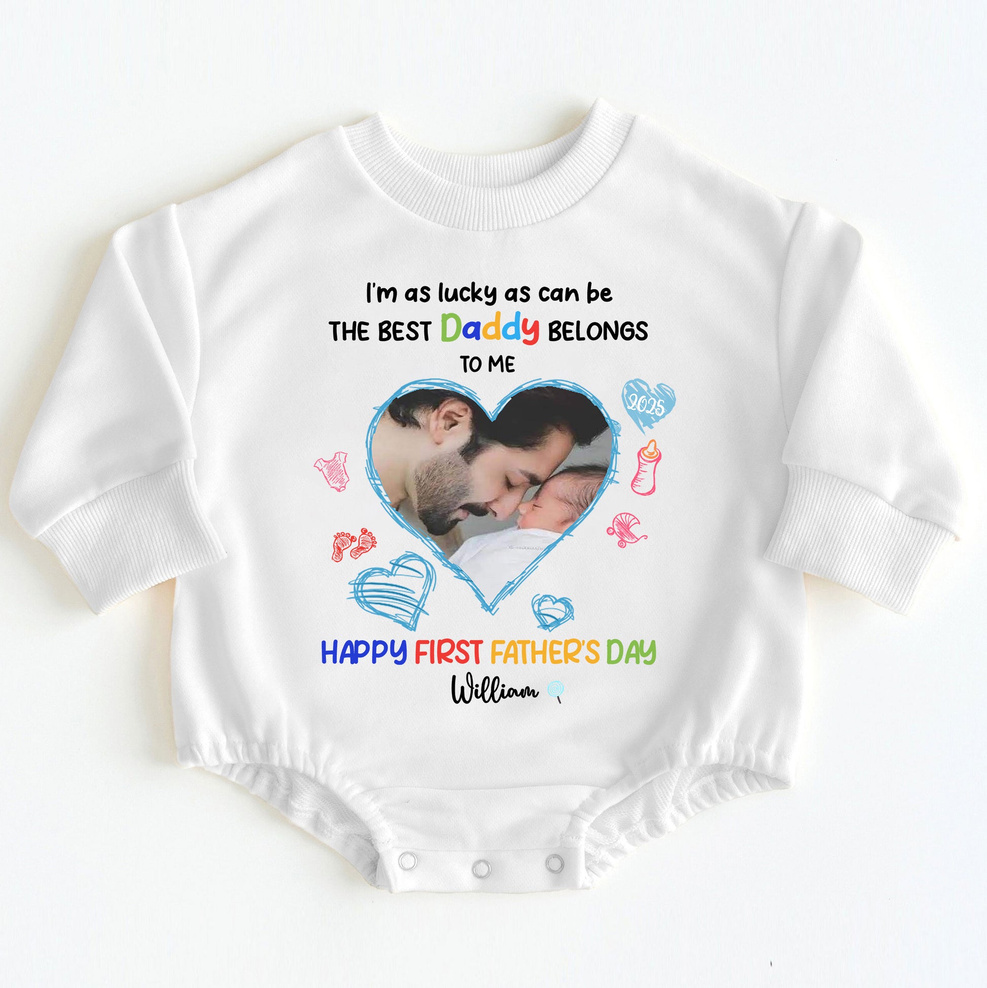 Personalized First Father's Day Gift Baby Onesie with Photo