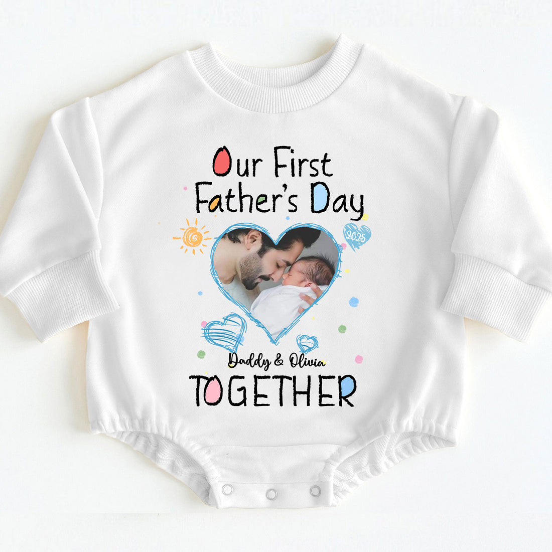 Personalized First Father's Day Gift Baby Onesie with Photo & Names 