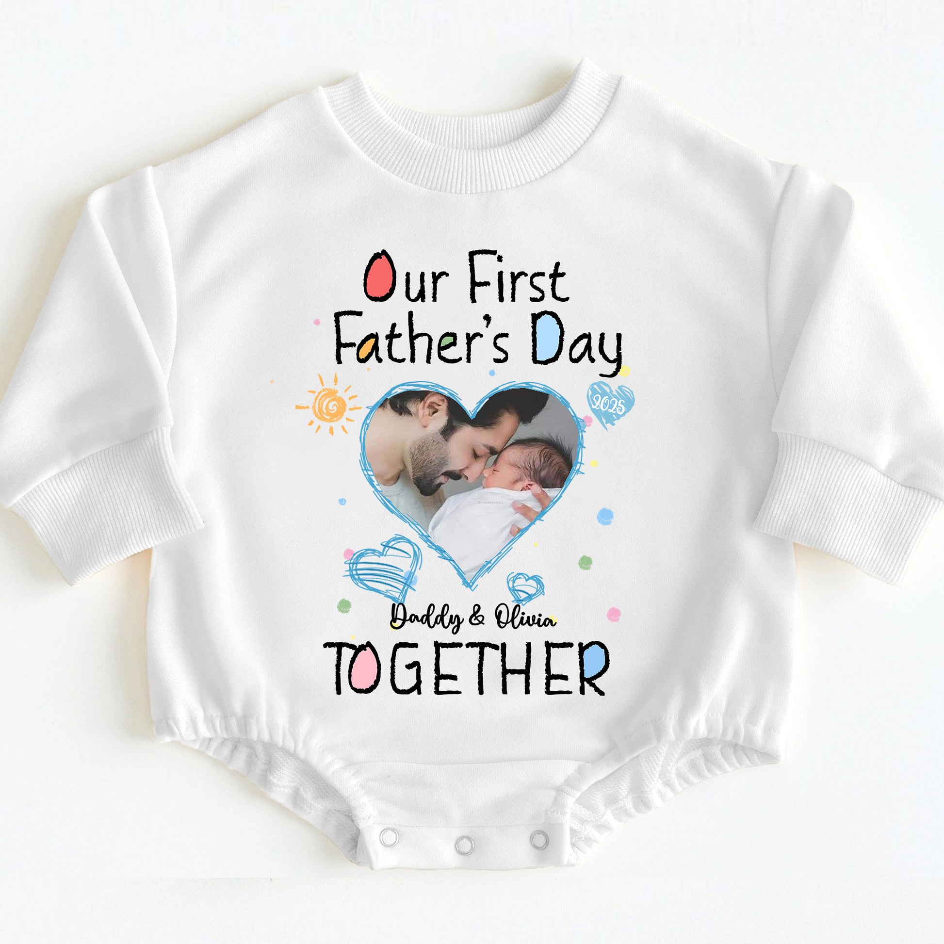 Personalized First Father's Day Gift Baby Onesie with Photo & Names 
