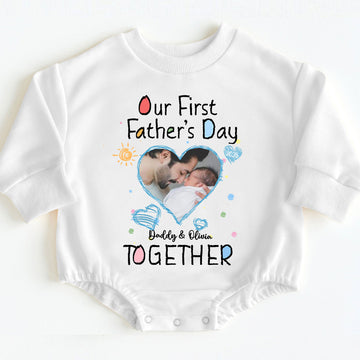 Personalized First Father's Day Gift Baby Onesie with Photo & Names 