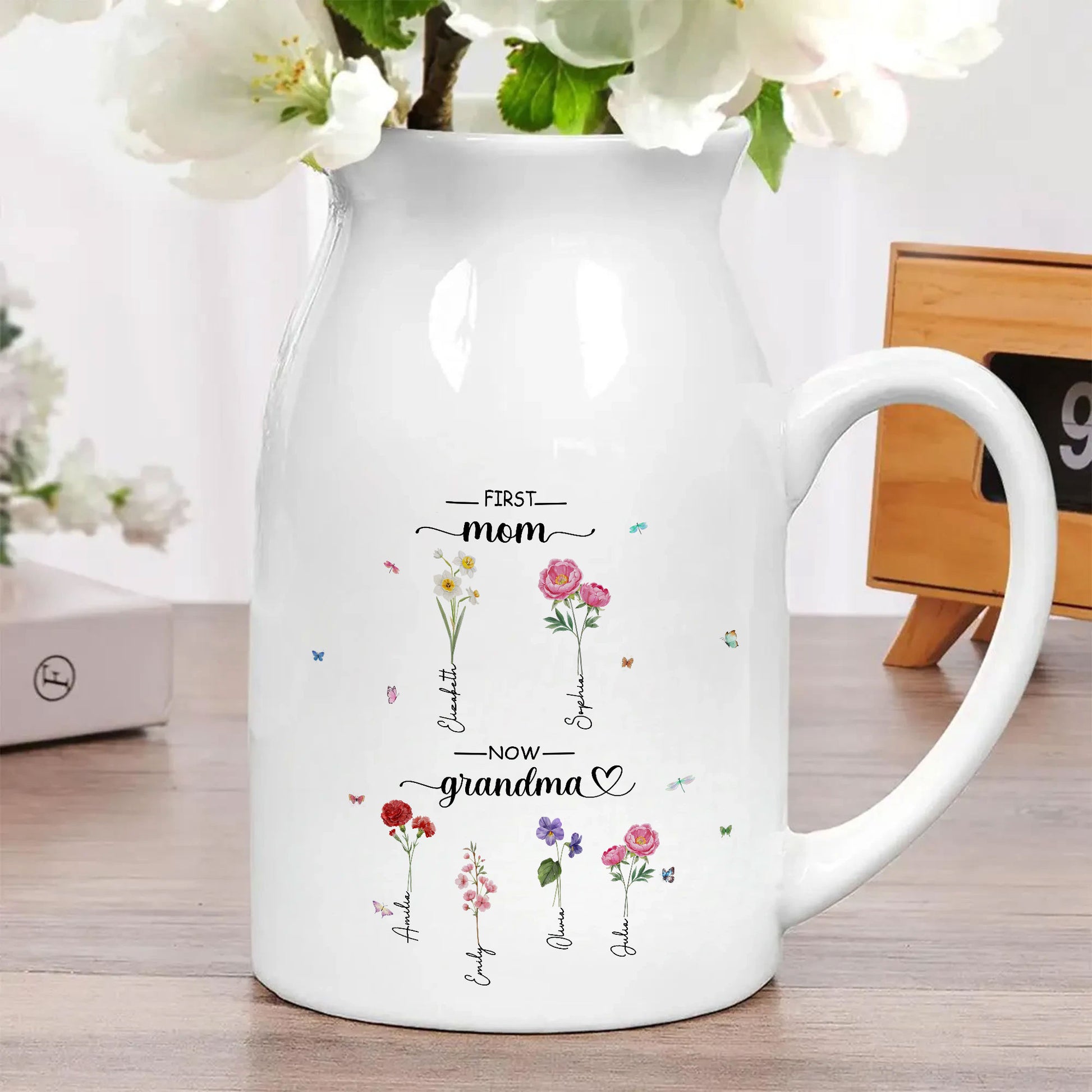 Personalized "First Mom, Now Grandma" Vase with Grandchild's Name