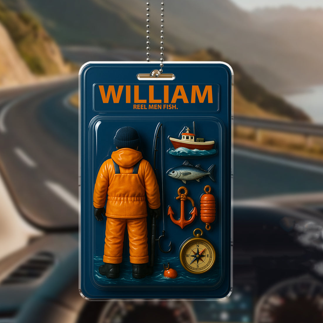 Personalized Fisherman Car Hanging Ornament - Custom Name "Reel Men Fish"