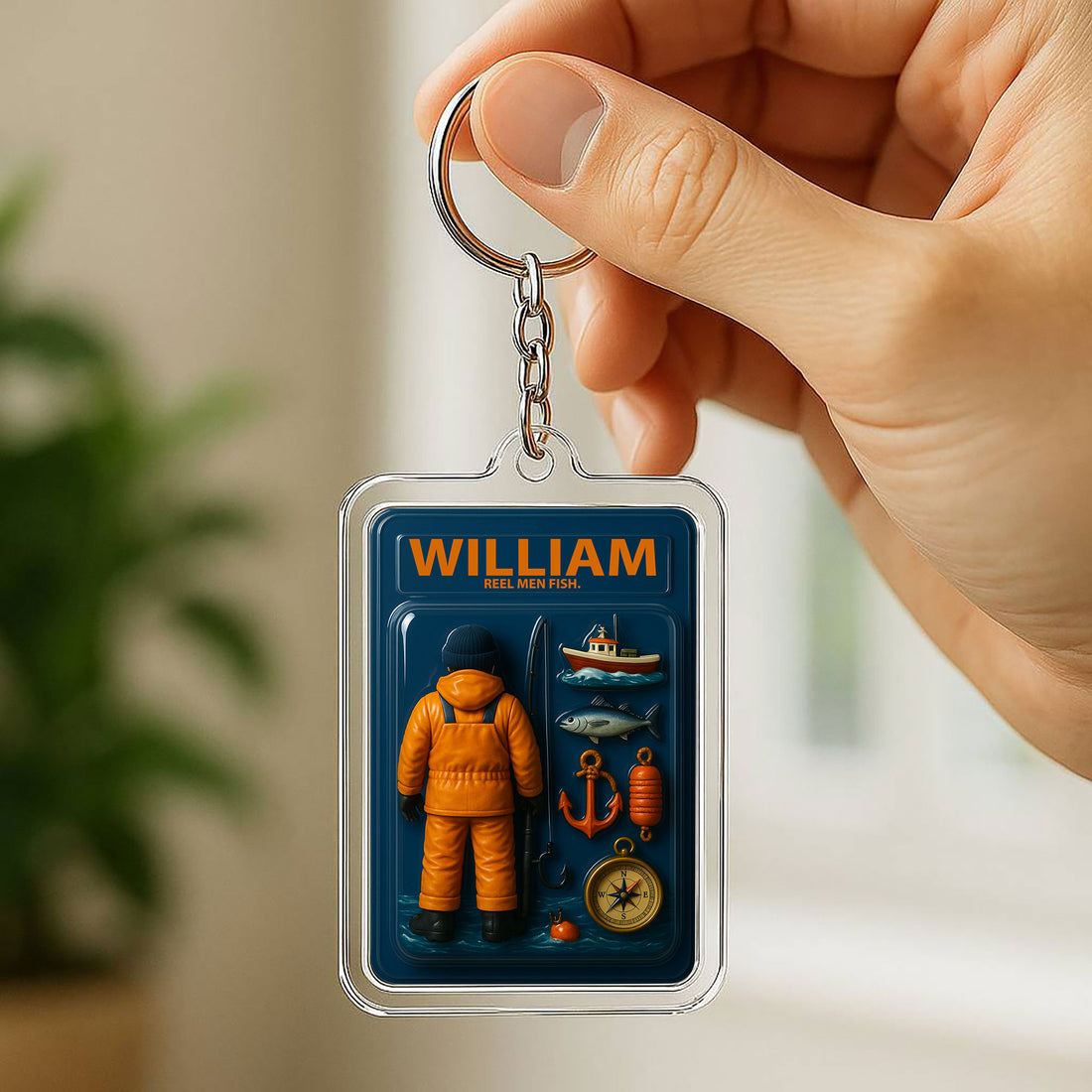 Personalized Fisherman Father's Day Gift Acrylic Keychain - Custom  3D Style "Reel Men Fish" Keychain Custom Name