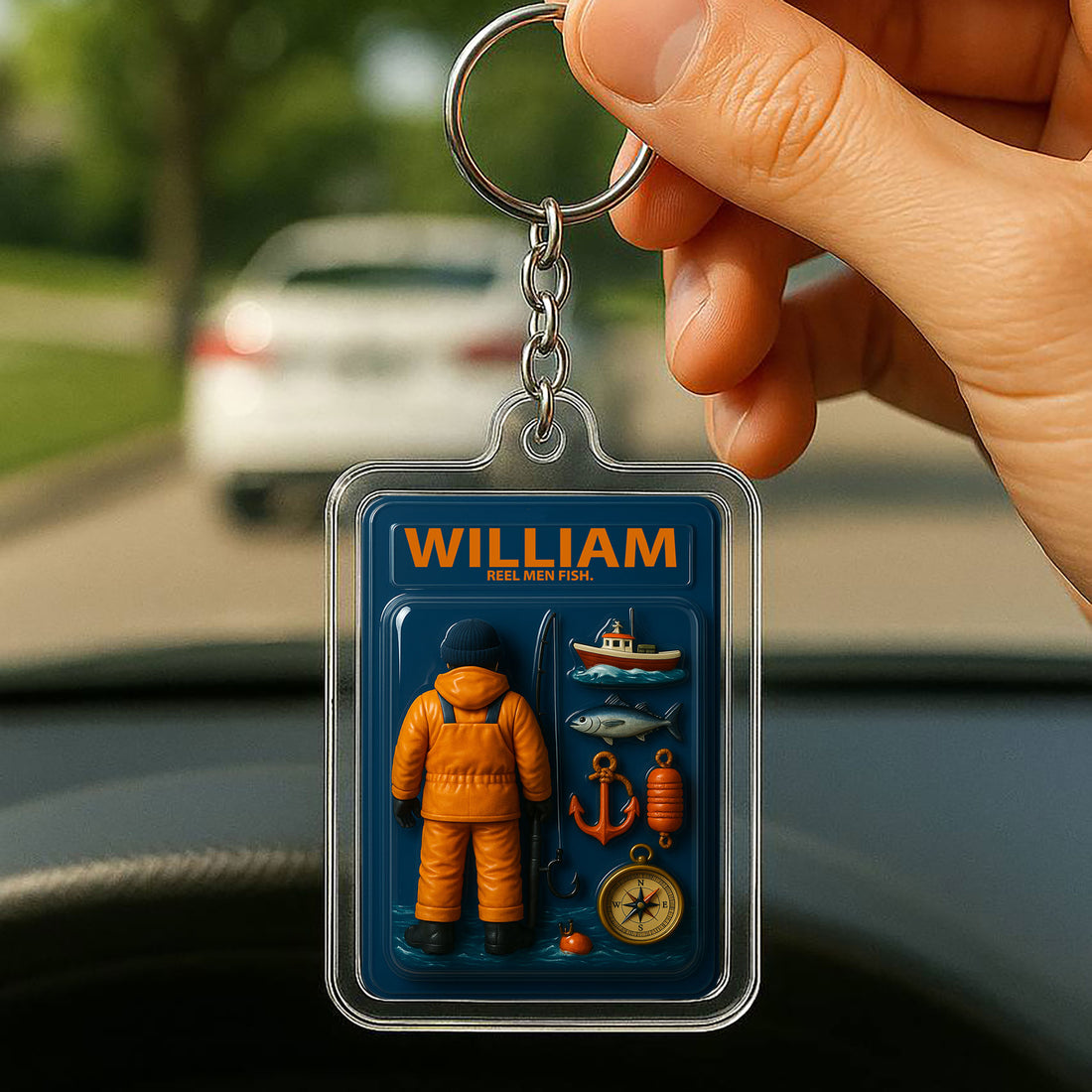 Personalized Fisherman Father's Day Gift Acrylic Keychain - Custom  3D Style "Reel Men Fish" Keychain Custom Name