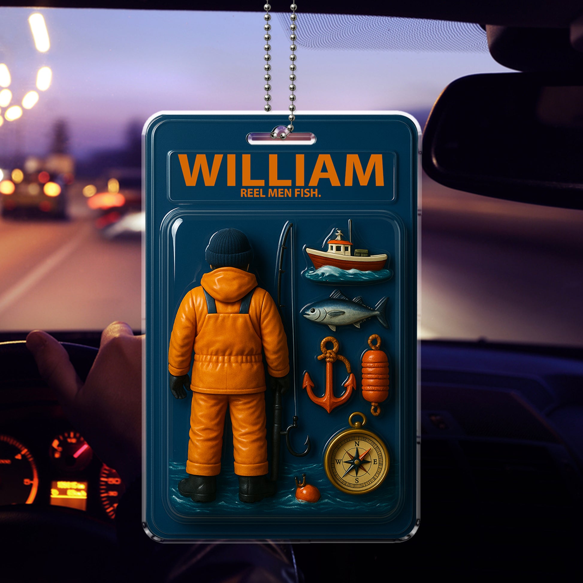 Personalized Fishing Gift Car Accessory - Fisherman "Reel Men Fish" Ornament