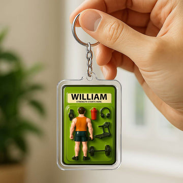 Personalized Fitness Father's Day Gift - 3D Style Gym Keychain Custom Name