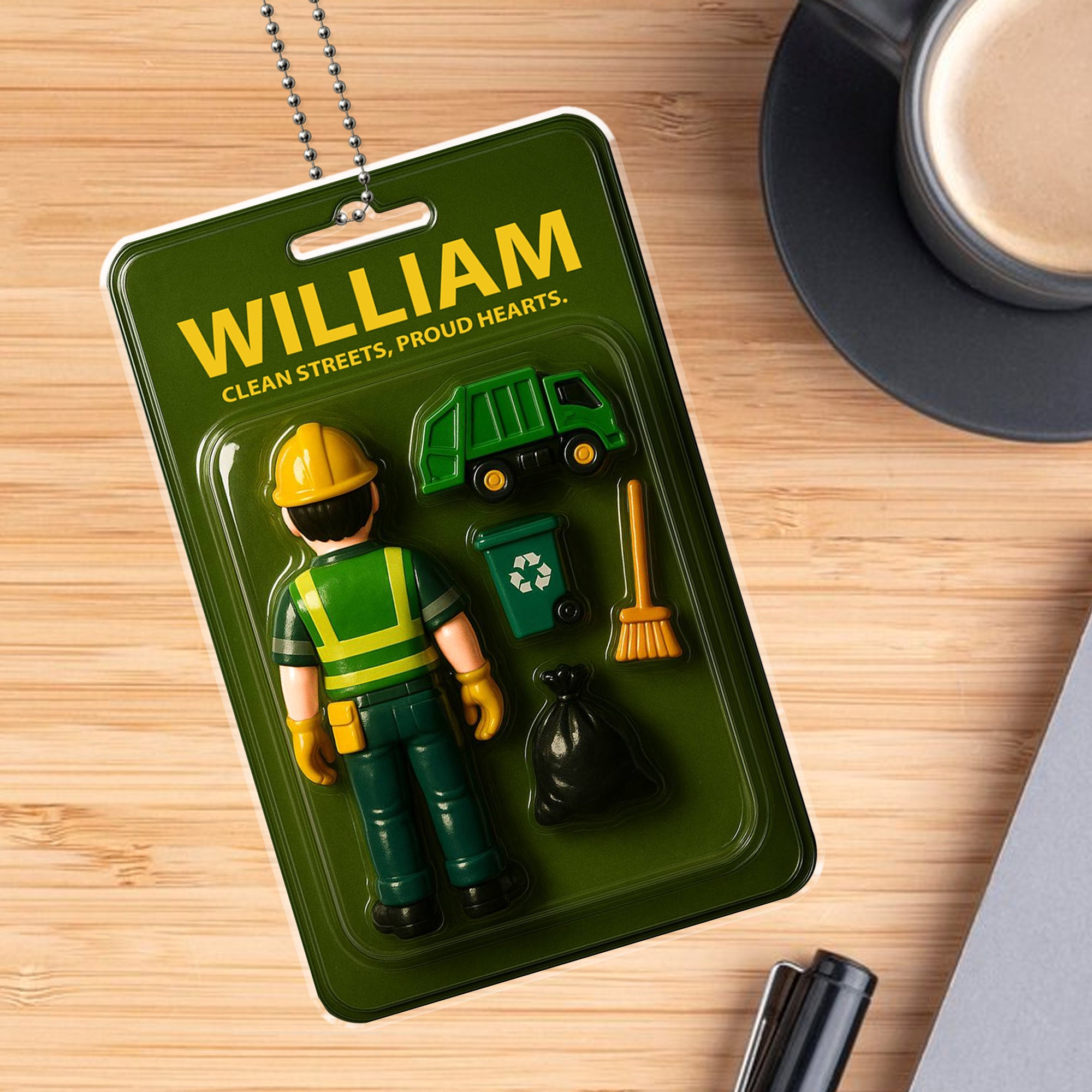 Personalized Garbage Man Car Hanging Ornament - Custom Name Sanitation Worker