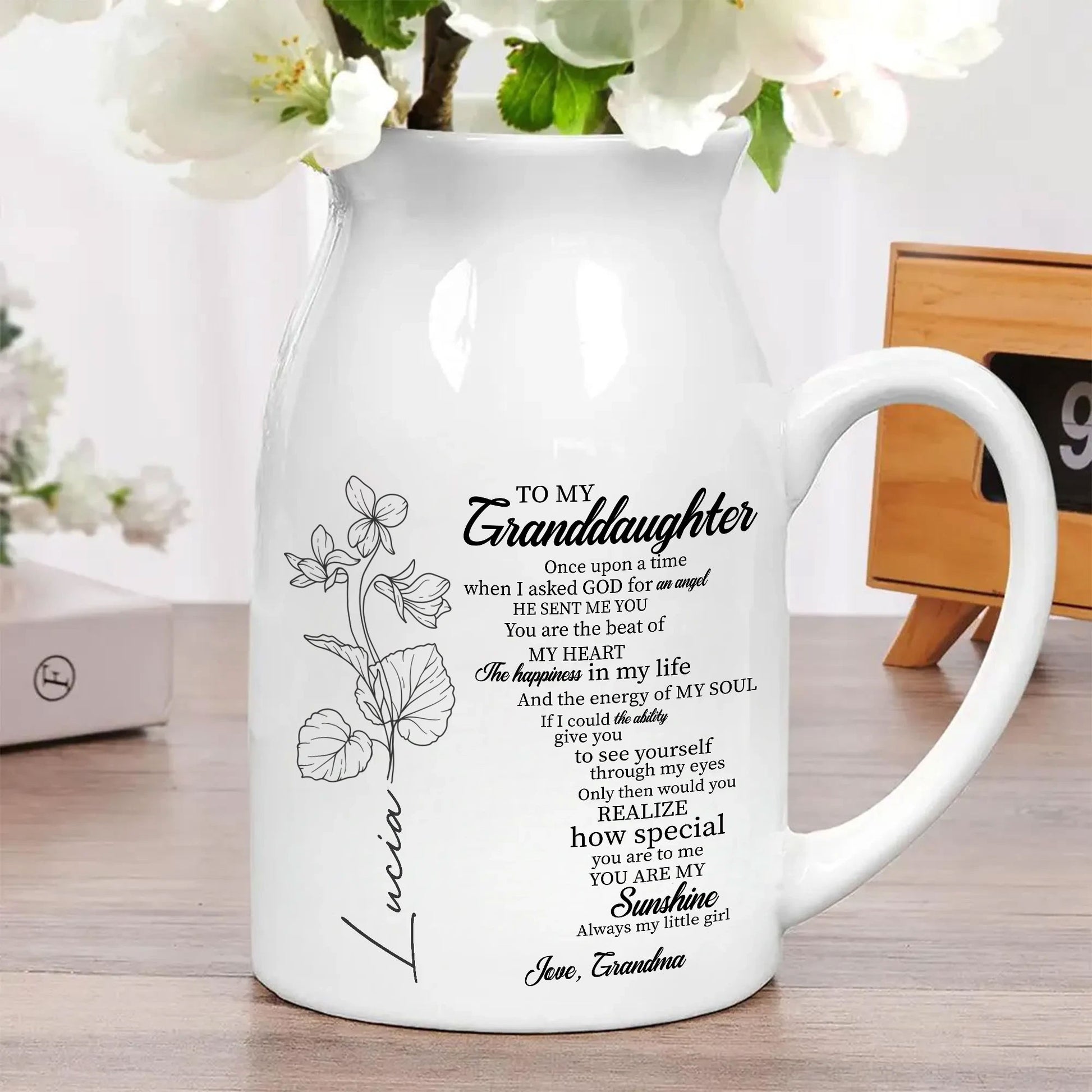 Personalized Granddaughter Angel Keepsake | Custom Message Ceramic Gift Vase
