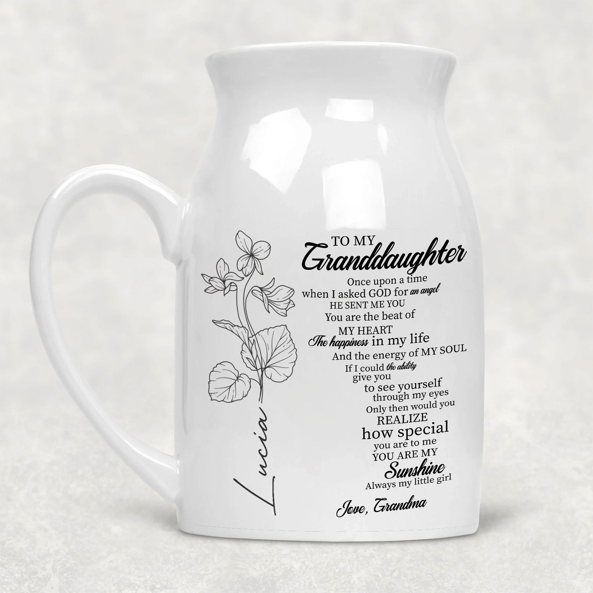 Personalized Granddaughter Angel Keepsake | Custom Message Ceramic Gift Vase | Custom Granddaughter Gift, Custom Mother's Day Gift