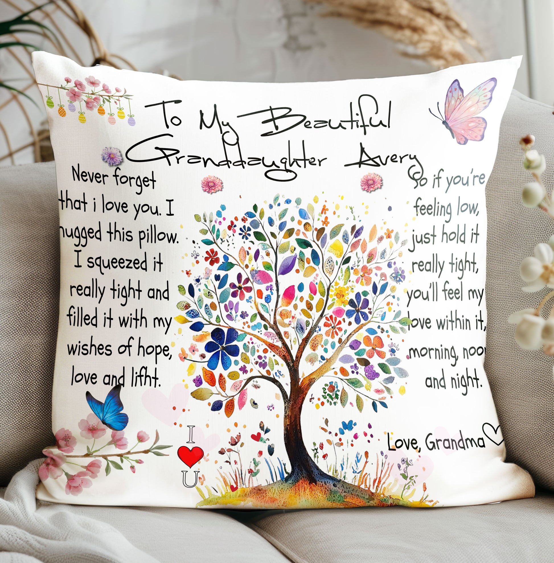 Personalized Granddaughter Pillow with High-Quality Print and Loving Message


