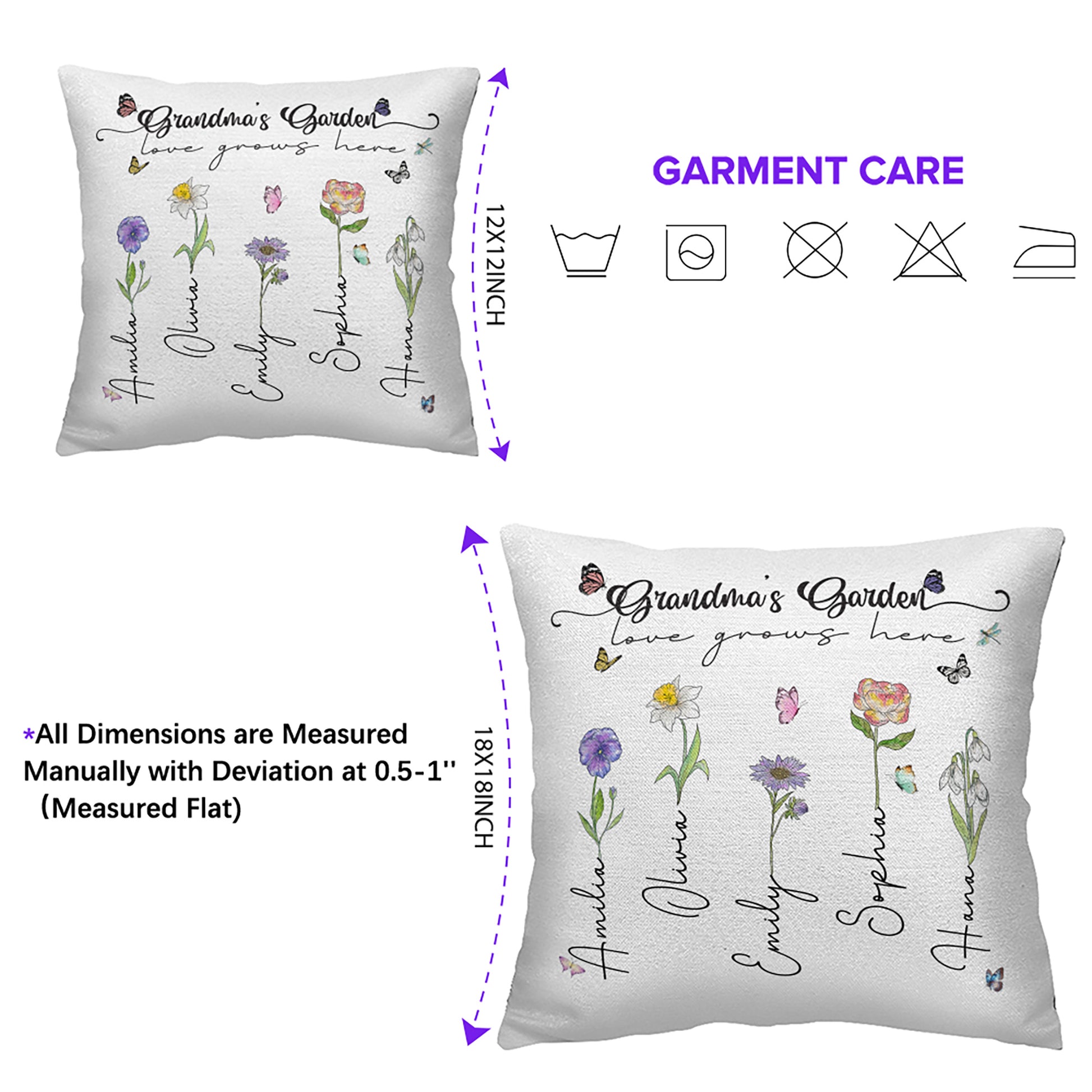 Personalized Grandma Pillow With Grandchild's Birth Flower