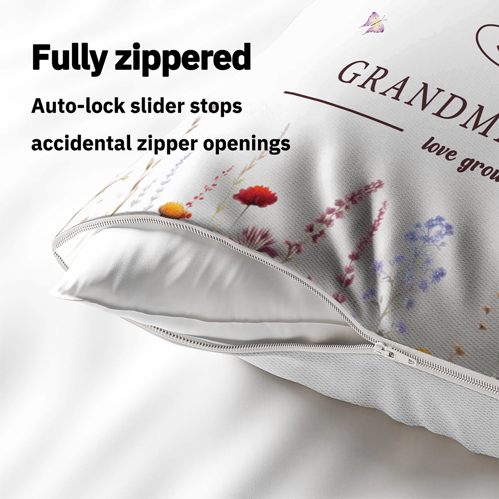 Personalized Grandma's Garden Pillow Cover with Birth Flower Design
