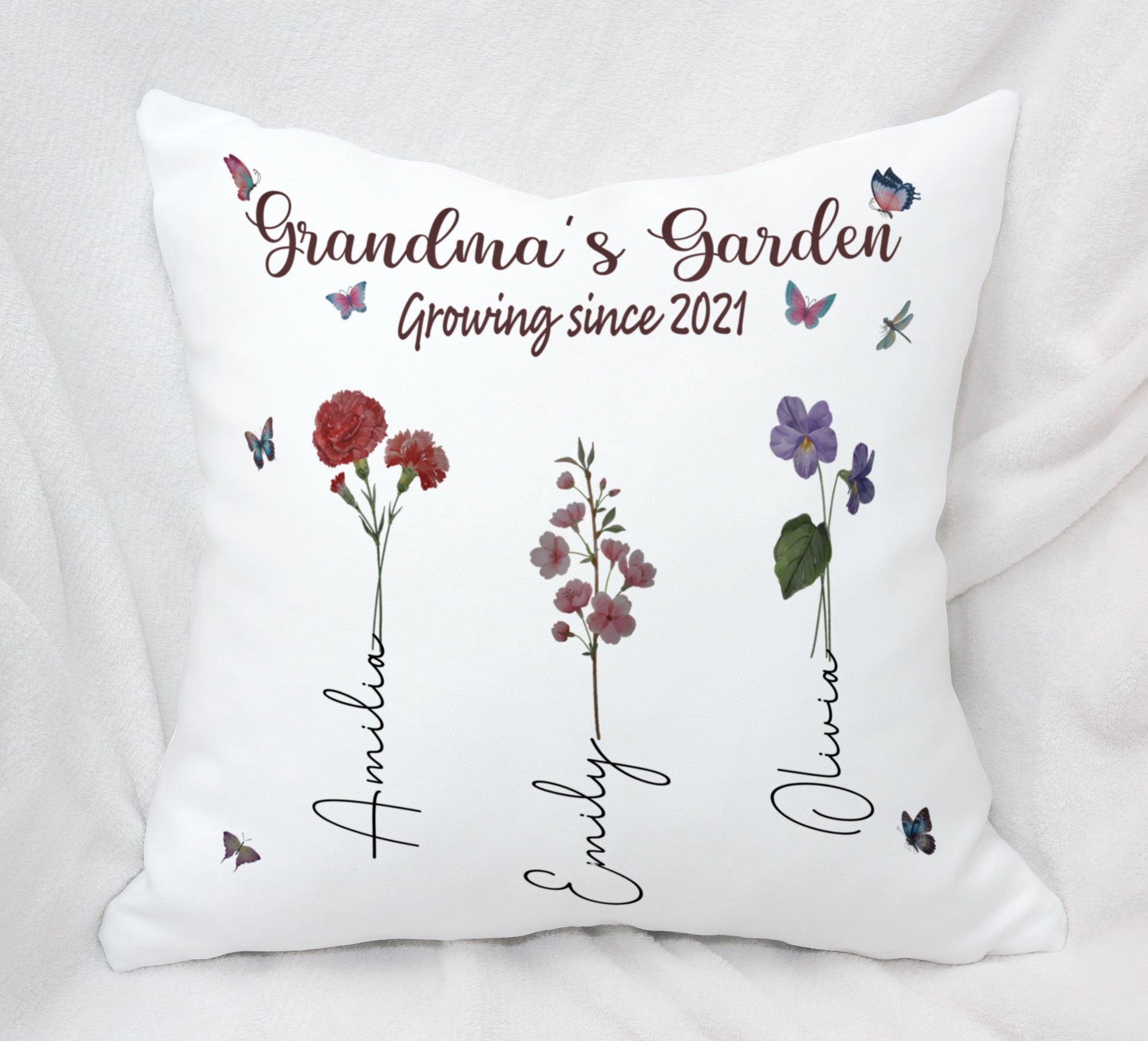 Personalized Grandma's Garden Pillow Cover with Birth Flowers

