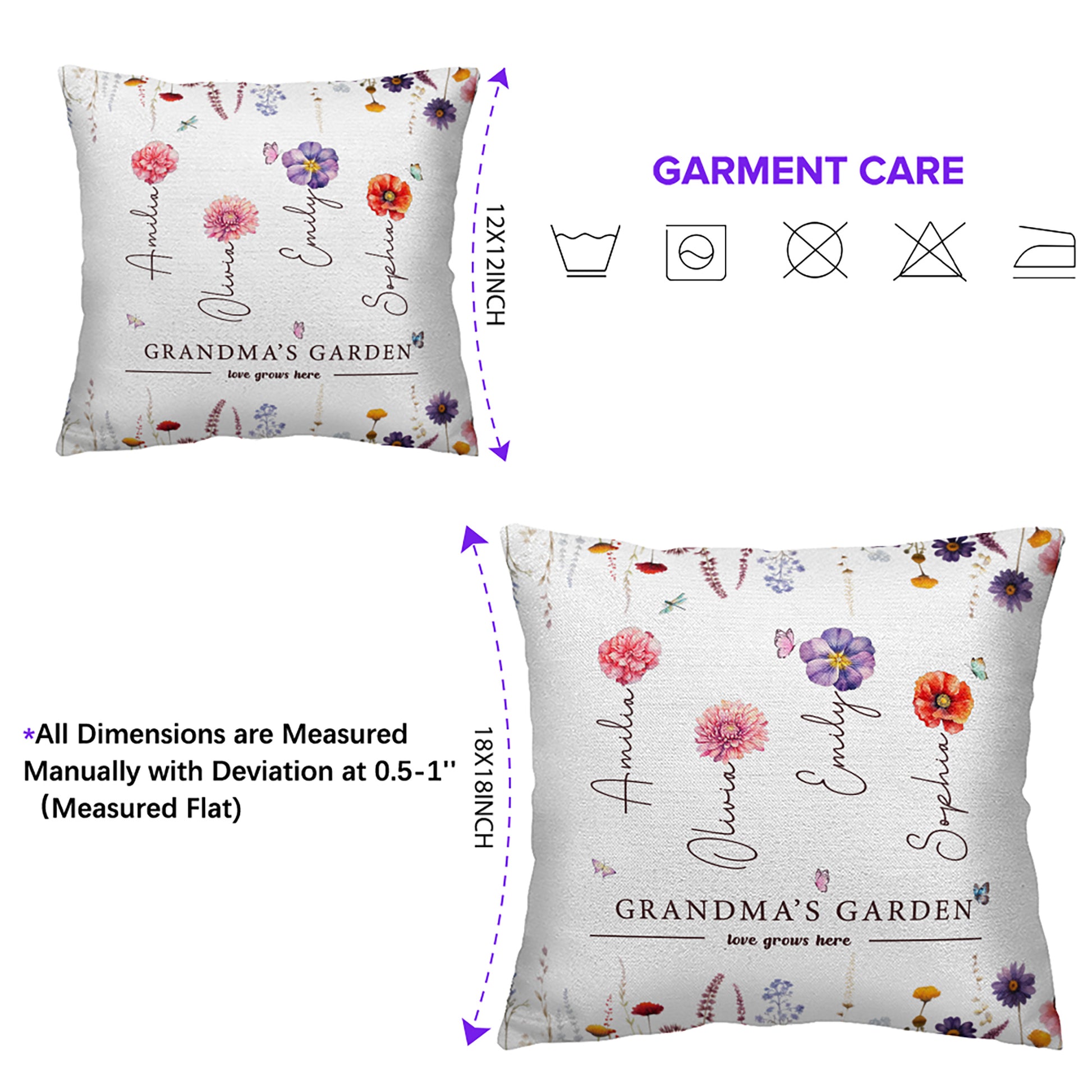 Personalized Grandma's Garden Pillow as a Birthday Gift for Grandma