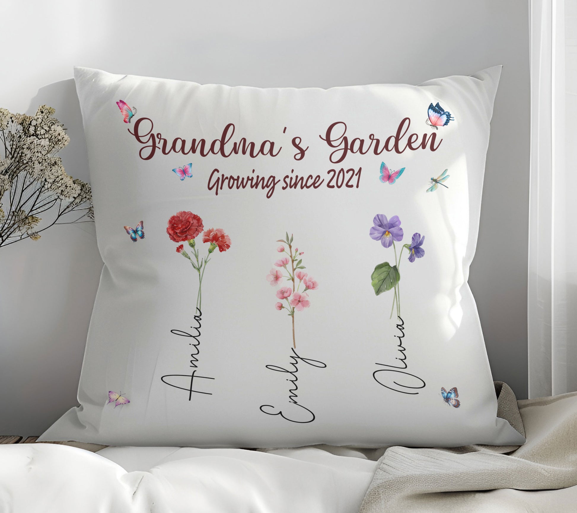 Personalized Grandma's Garden Pillow for Grandma's Retirement Gift

