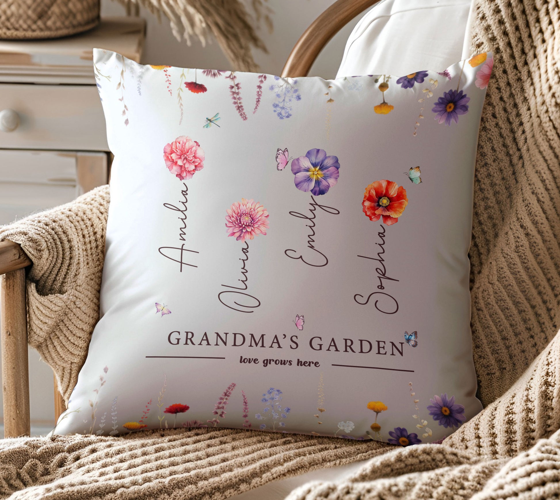Personalized Grandma's Garden Pillow with Grandchild's Name

