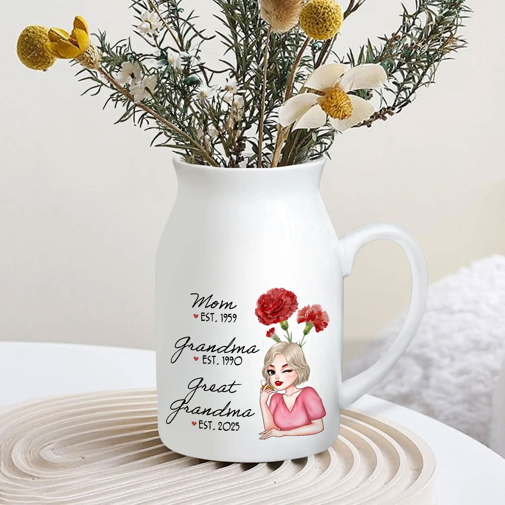 Personalized Great Grandma Birth Month Flower Ceramic Flower Vase