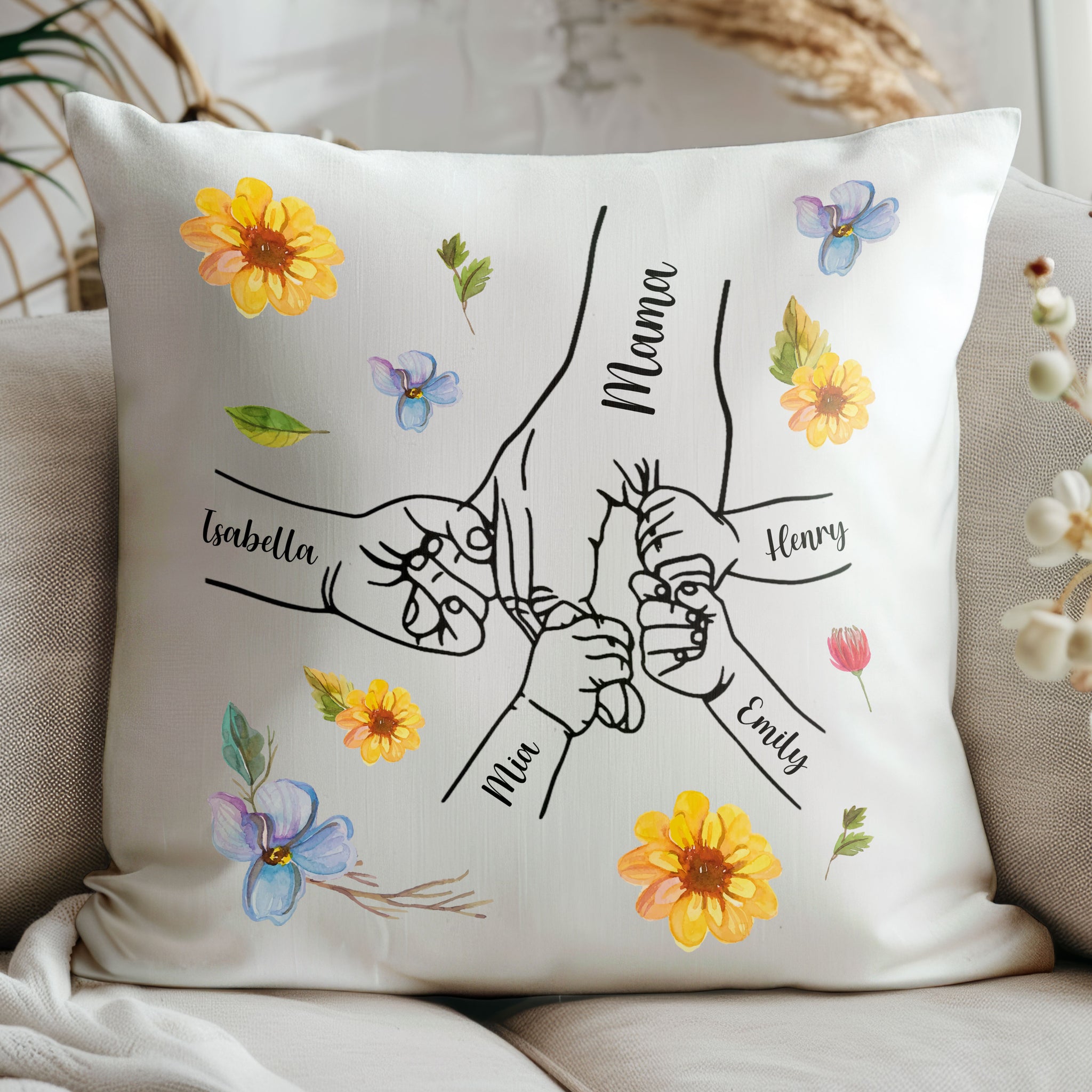 Personalized Hand in Hand Floral Pillow - Fist Bump Pillow
