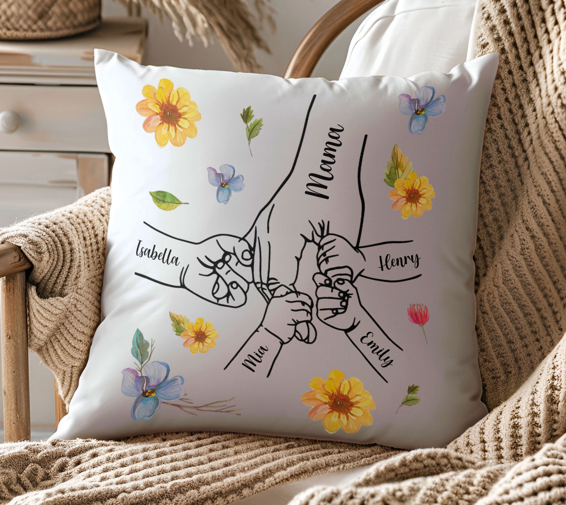 Personalized Hand in Hand Pillow - Fist Bump Pillow - Personalized Pillow, Gift for Her, Gift For Mother