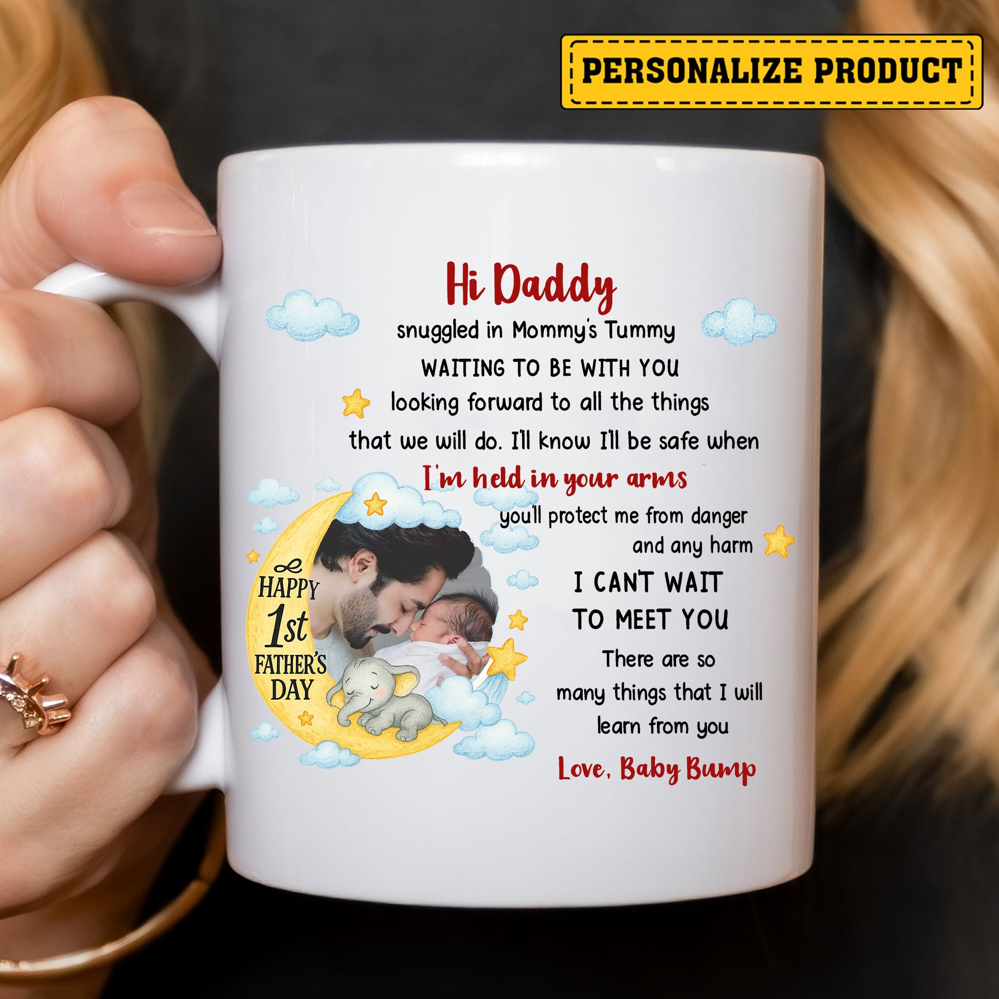 Personalized “Hi Daddy” Ceramic Mug - Custom Baby Bump to Daddy Mug - Thoughtful First Father’s Day Gift with Heartfelt Message