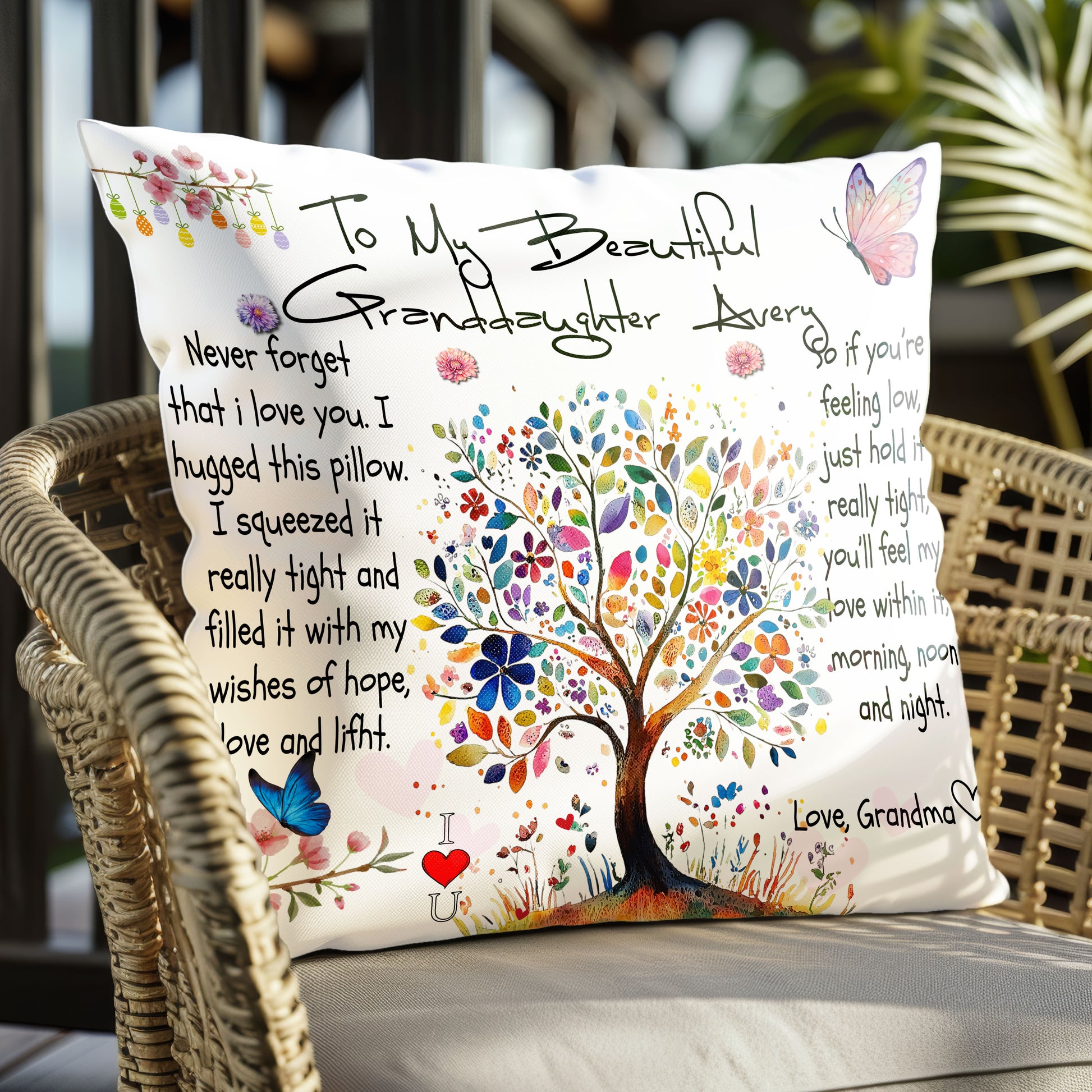 Personalized "I Hugged This Pillow" for Granddaughter with Photo, Date, and Loving Quote

