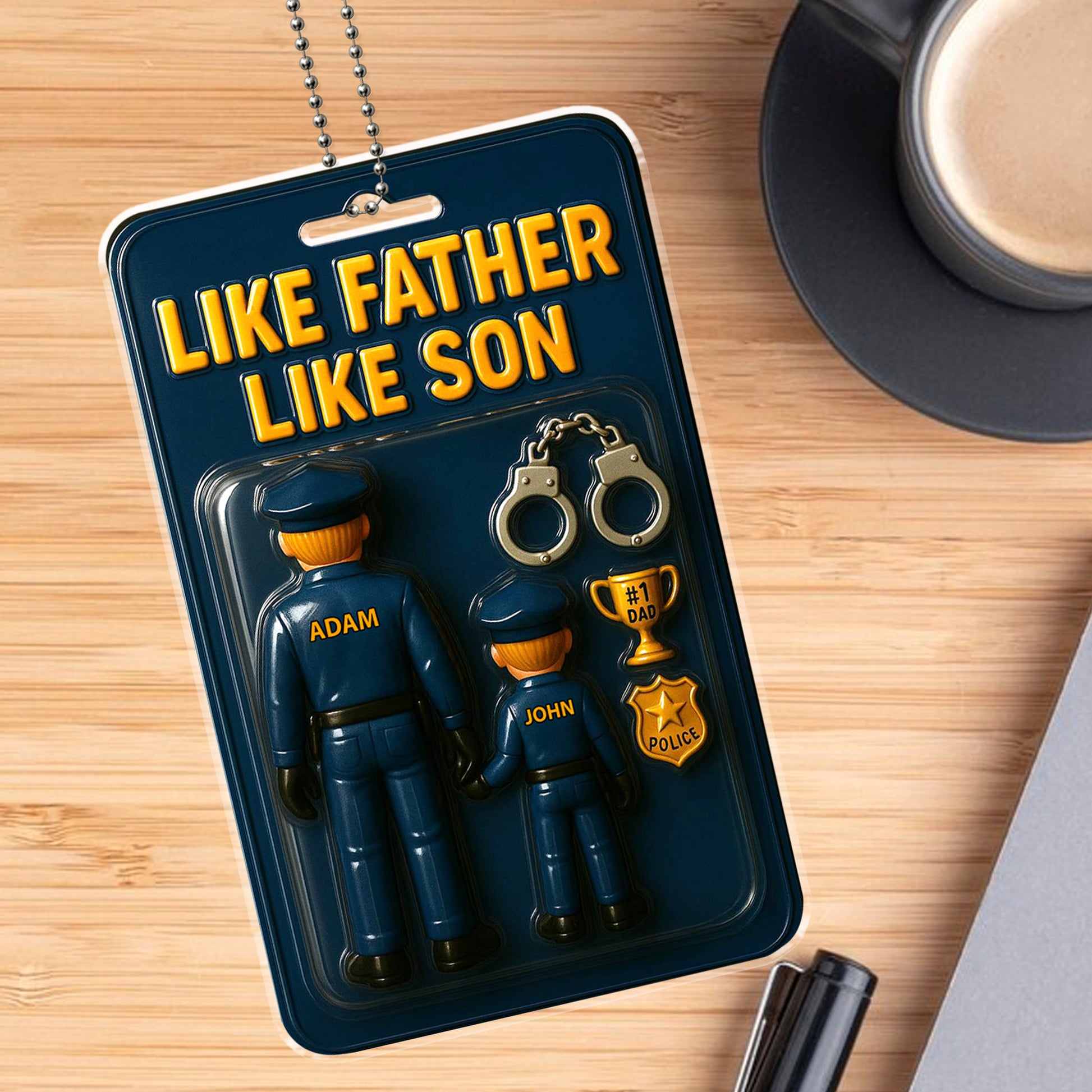 Personalized “Like Father Like Son” Police Car Hanging Ornament – Unique Father’s Day Gift for Police Dads and Their Little Heroes

