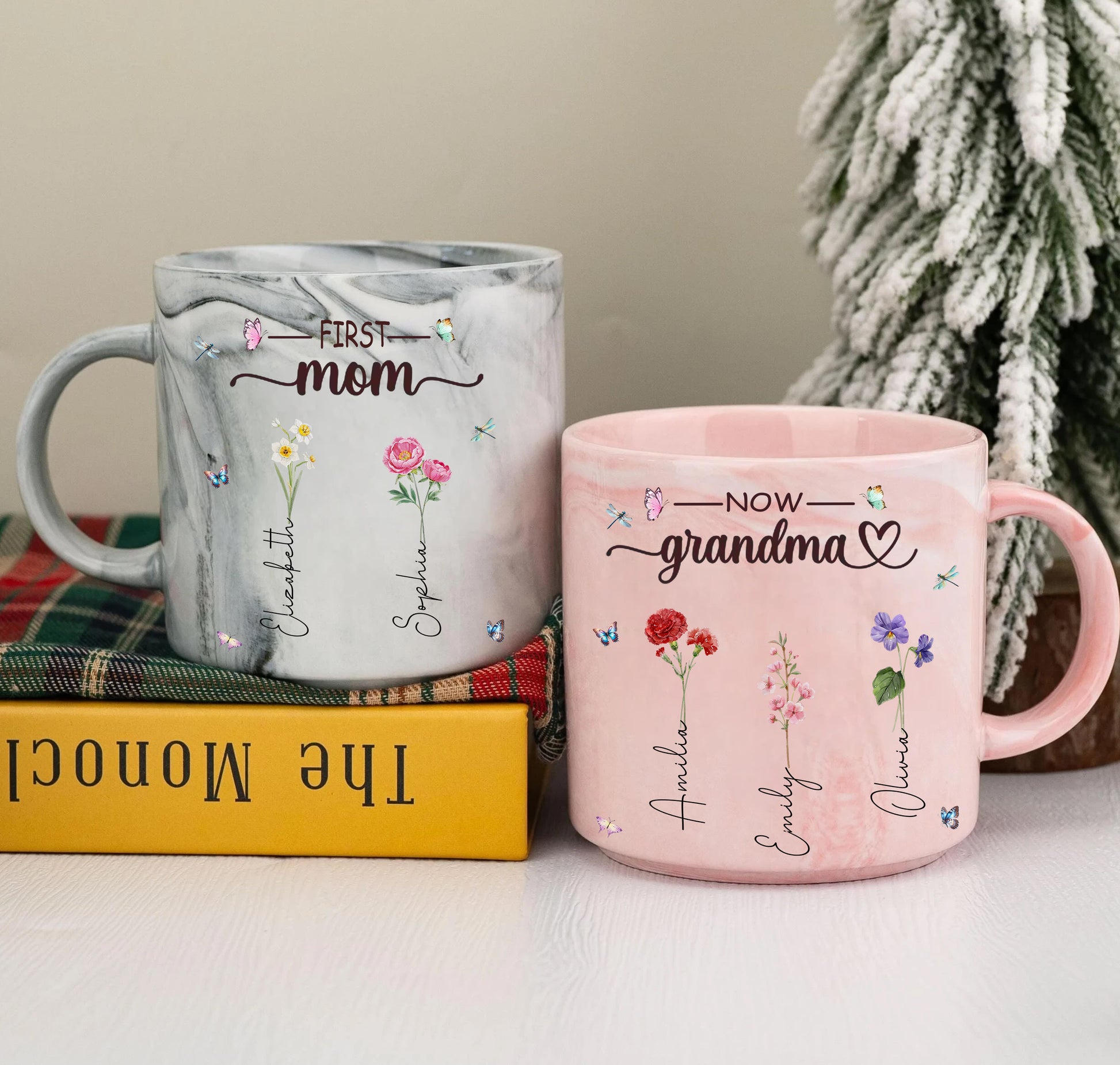 Personalized Marble Mug: First Mom Now Grandma, [Grandchild's Name], Birth Flower

