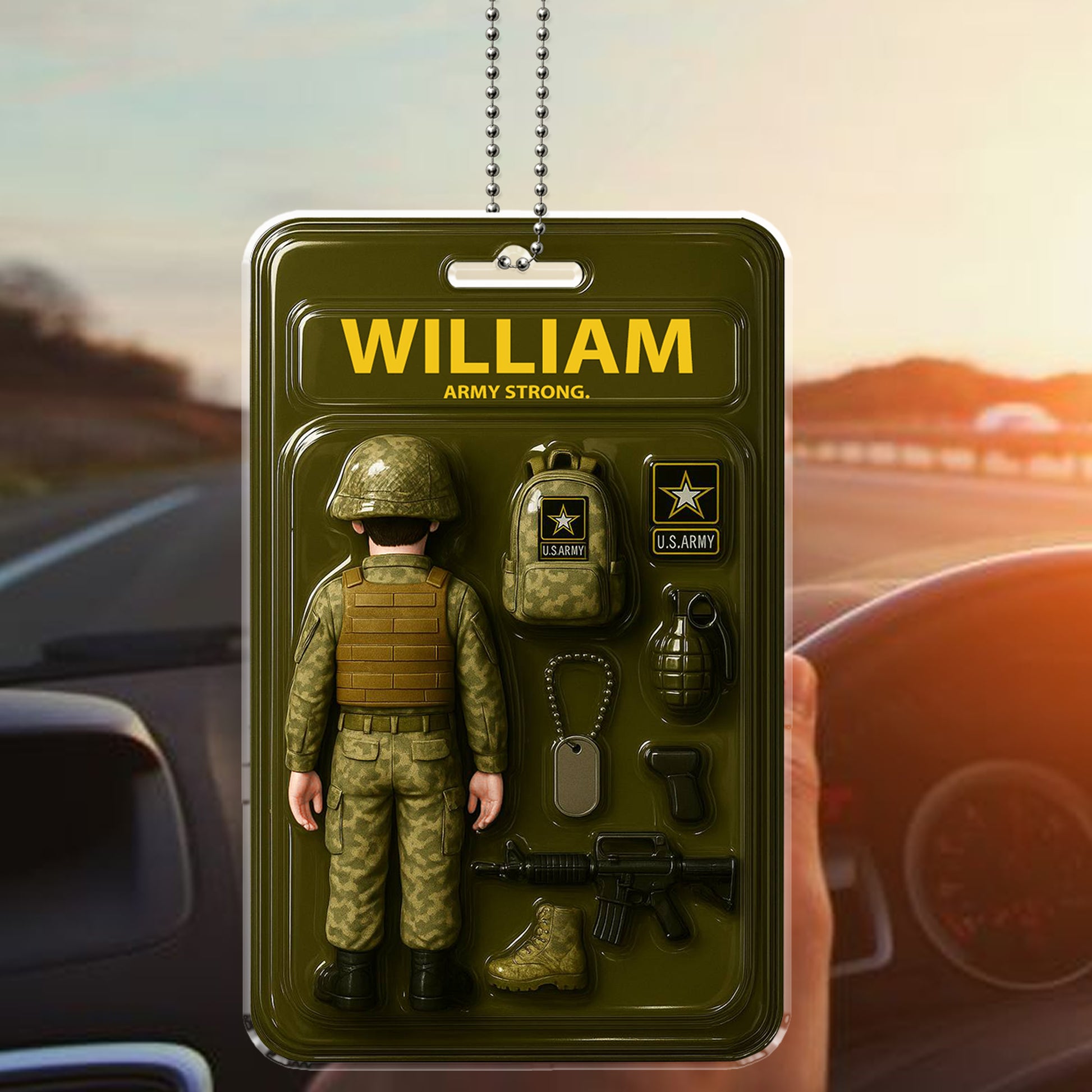Personalized Military Car Accessory - US Army Soldier Ornament