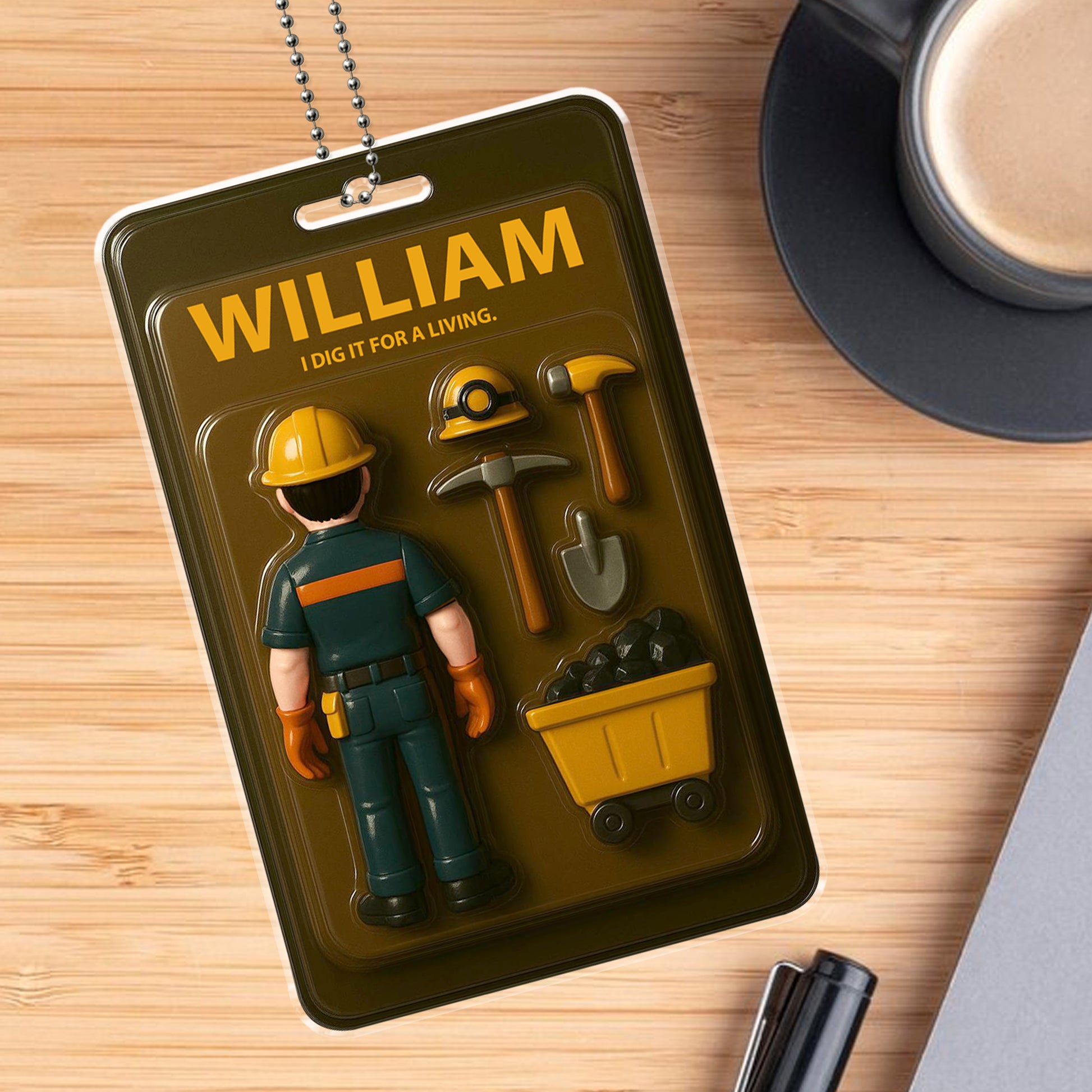 Personalized Miner Dad Acrylic Car Ornament – Custom Father’s Day Gift for Coal Miners and Dads Who Dig It for a Living
