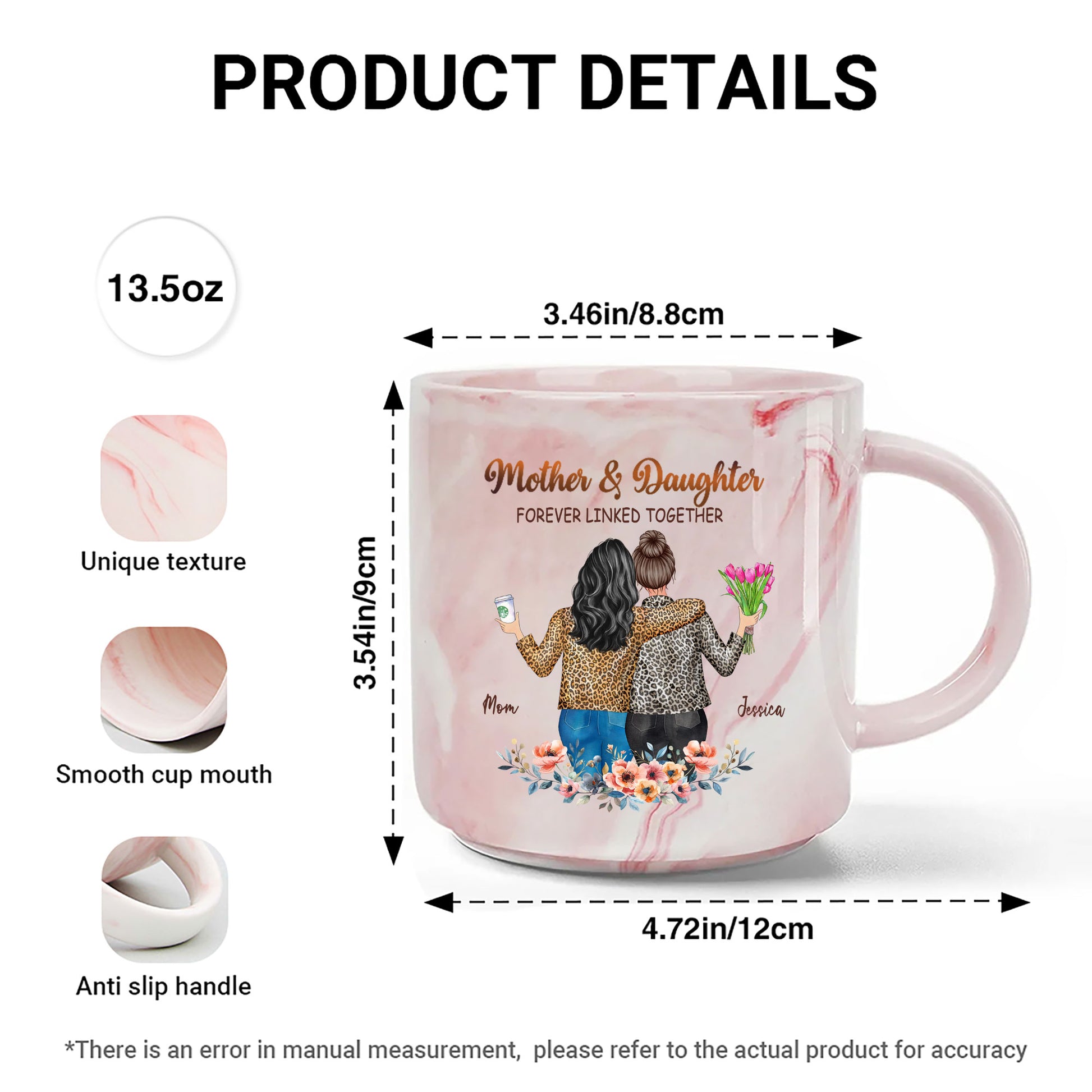 Personalized Mother Daughter Forever Linked Marble Mug Gift for Mom

