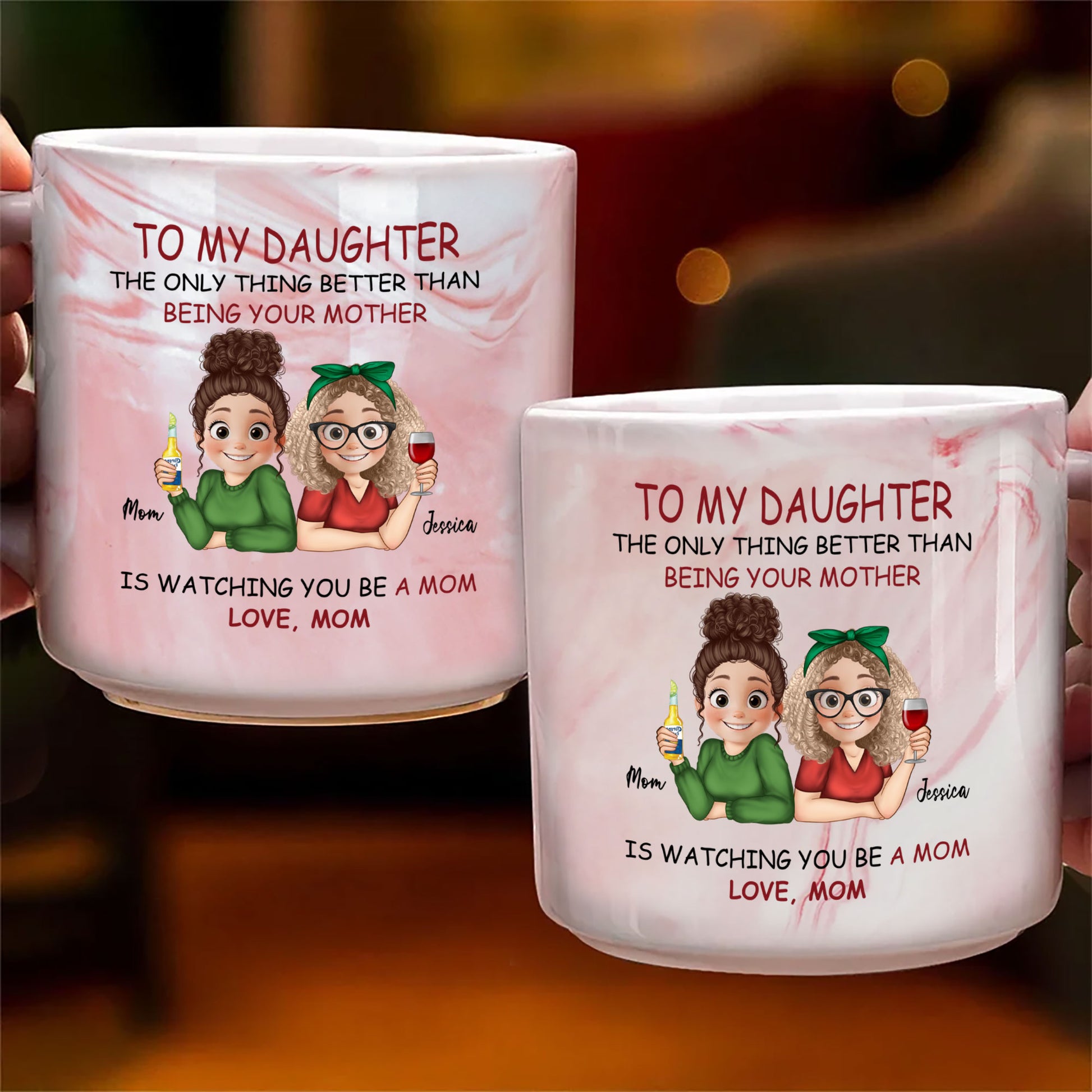 Personalized Mother Daughter Marble Mug - Custom Name Sentimental Gift