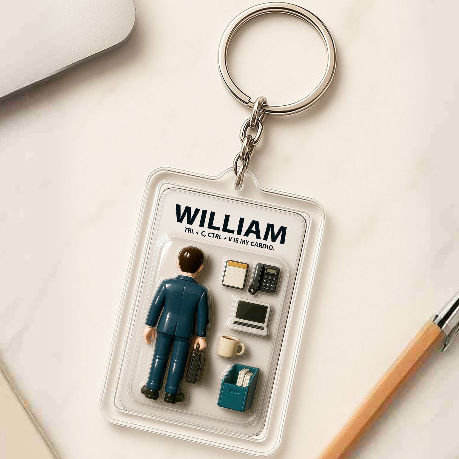 Personalized Office Worker Father's Day Gift - 3D Style Keychain Custom Name