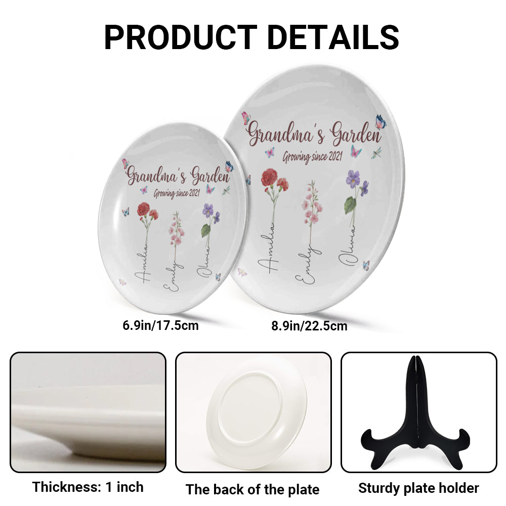 Personalized Plate for Mom from Grandchild: Grandma's Garden, Growing Since [Year], Birth Flower

