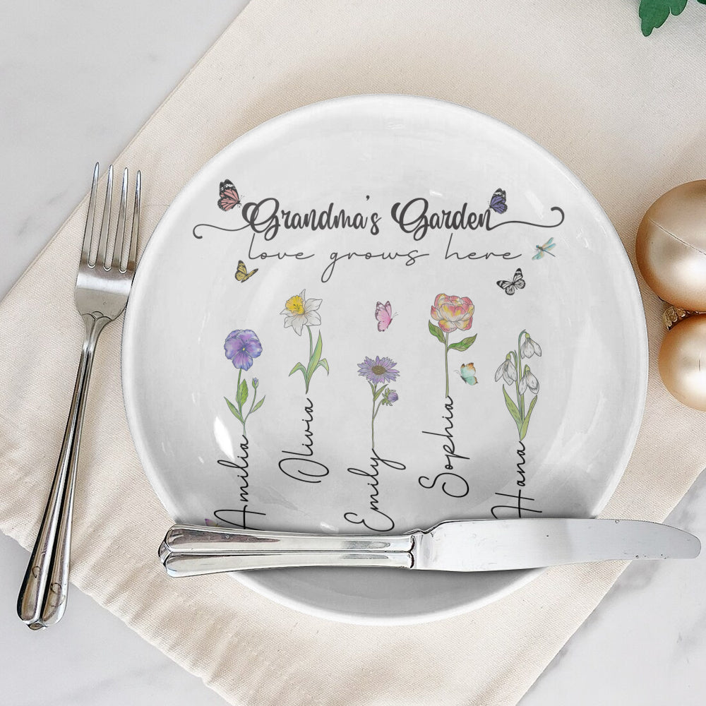Personalized Plate for Mom from Kid: Mama's Garden, Name, Birth Flower

