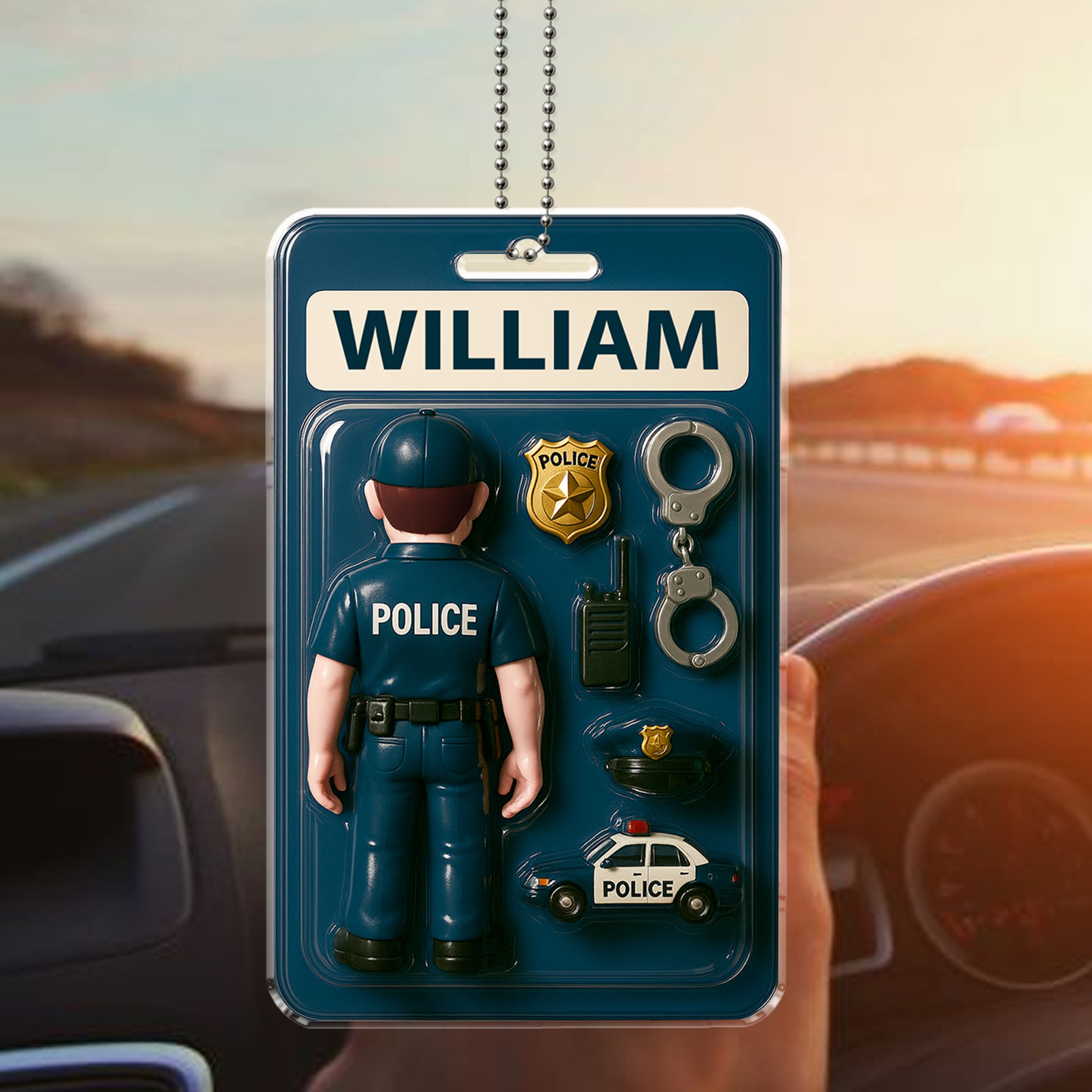 Personalized Police Officer Car Ornament – Custom Acrylic Rearview Mirror Gift for Dad – Father’s Day Tribute for Law Enforcement Heroes