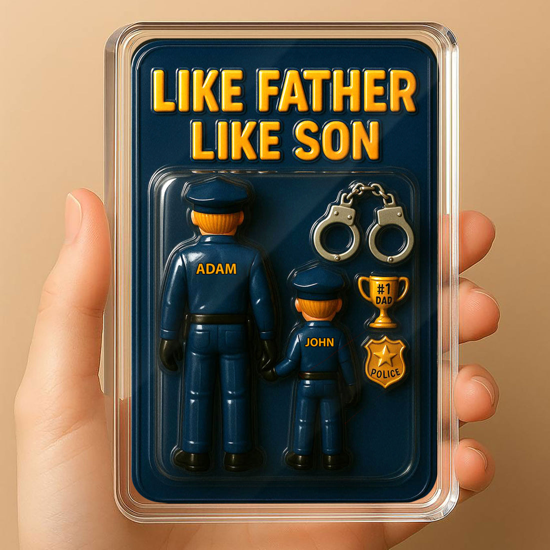 Personalized Police Officer Father Son Father's Day Gift Decor Acrylic Plaque - Custom Police Officer Dad and Son Father's Day 3D Plaque