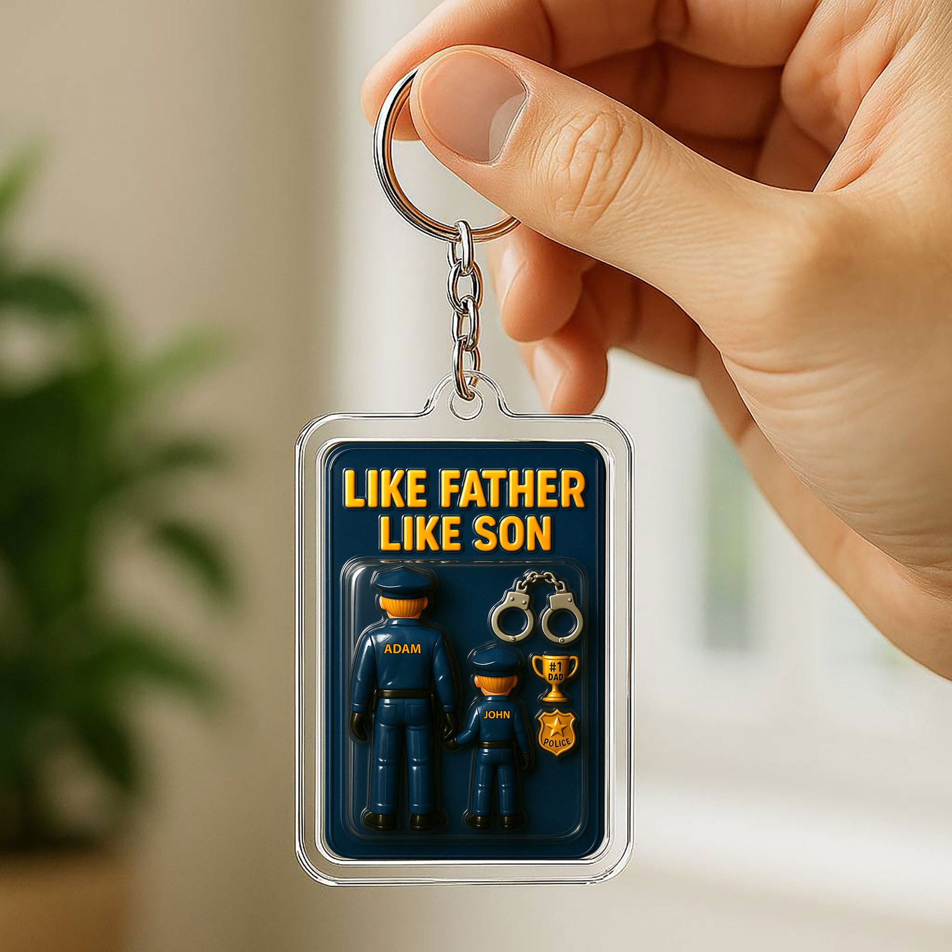 Personalized Police Officer Father Son Father's Day Gift - 3D Style Keychain Custom Names