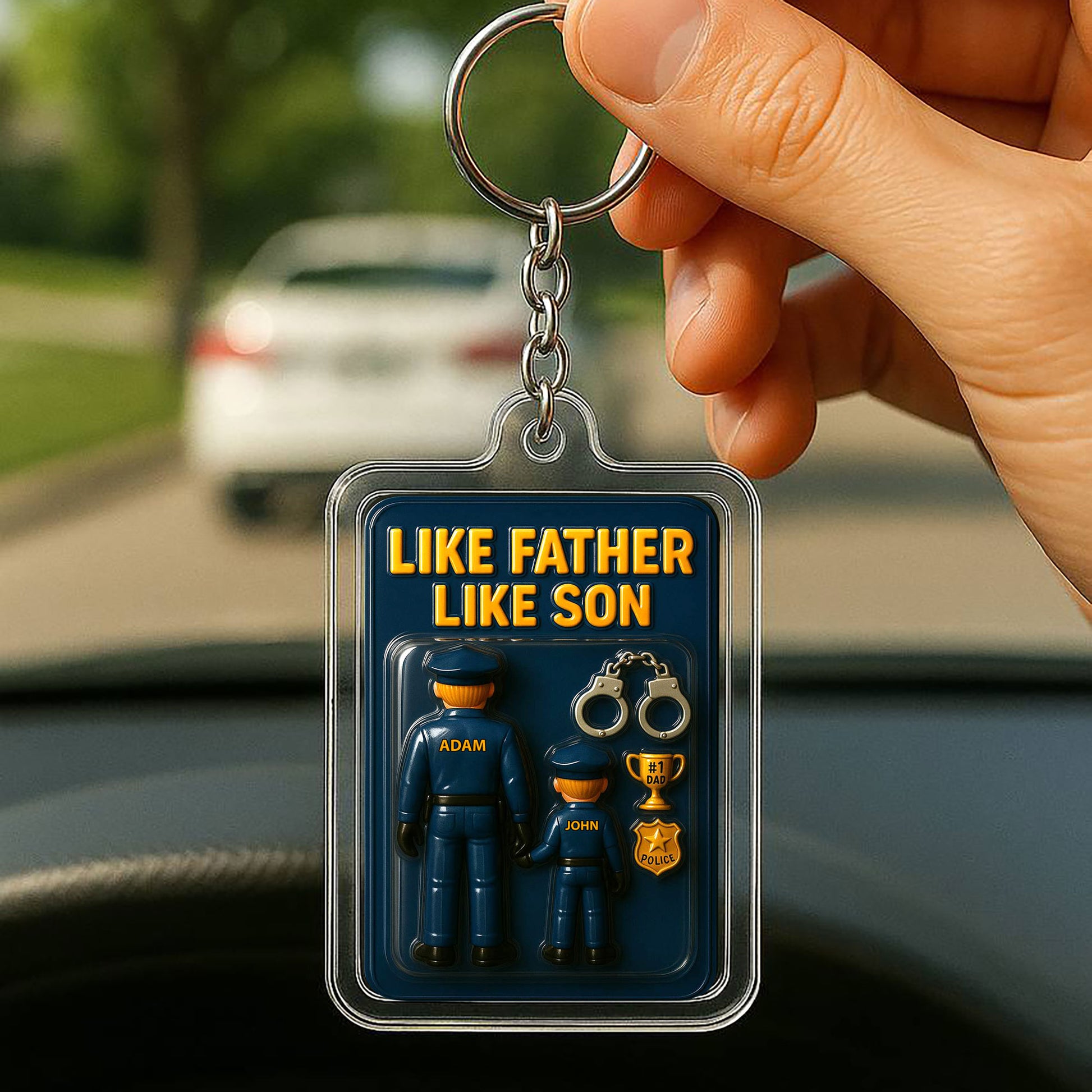 Personalized Police Officer Father Son Father's Day Gift Acrylic Keychain - Custom Police Officer Dad and Son Father's Day 3D Keychain